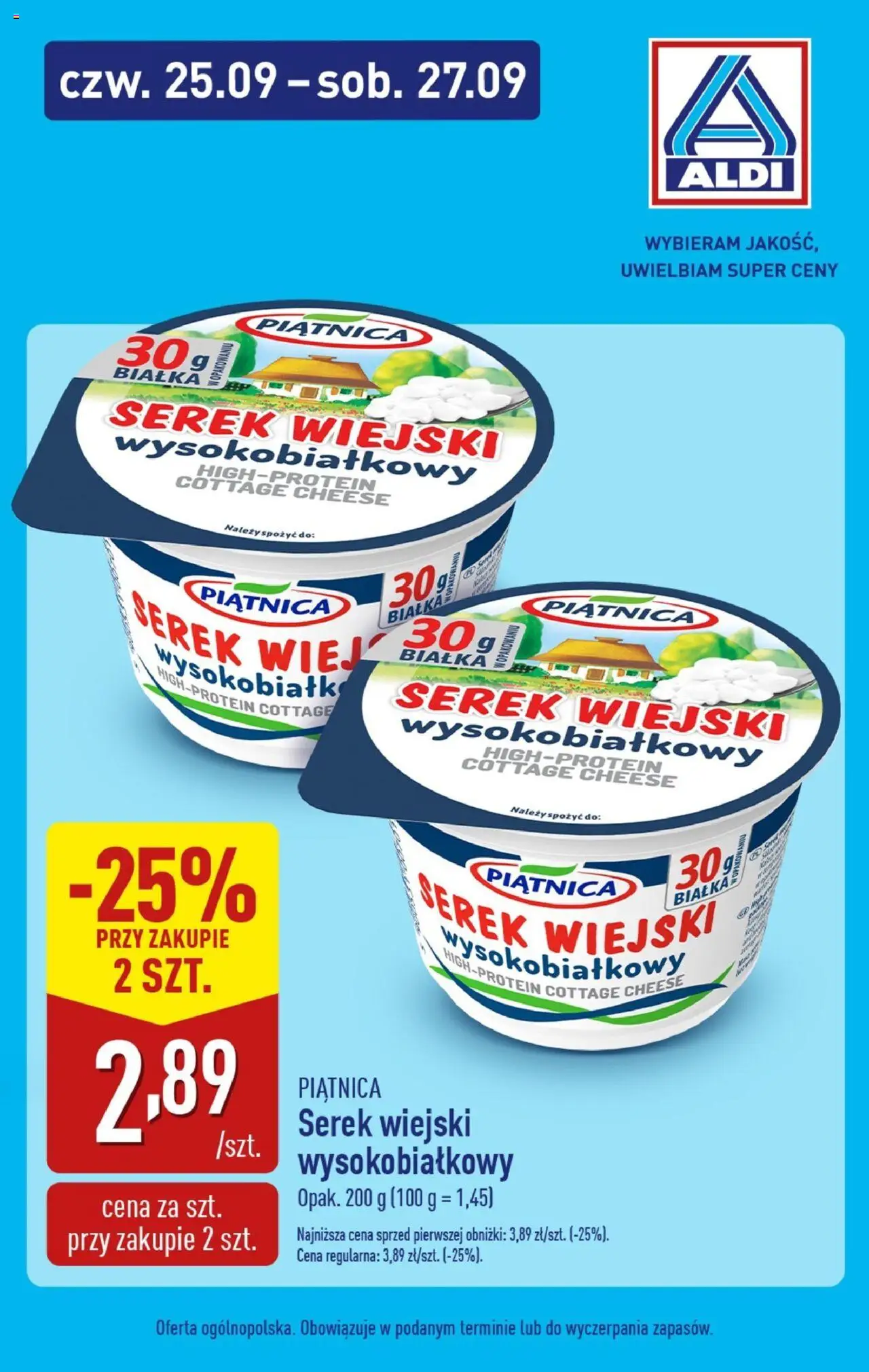 Aldi Gazetka - Promocje weekend od 25.09.2025 | Strona: 4 | Produkty: Serek, Serek wiejski, Serek wiejski wysokobiałkowy