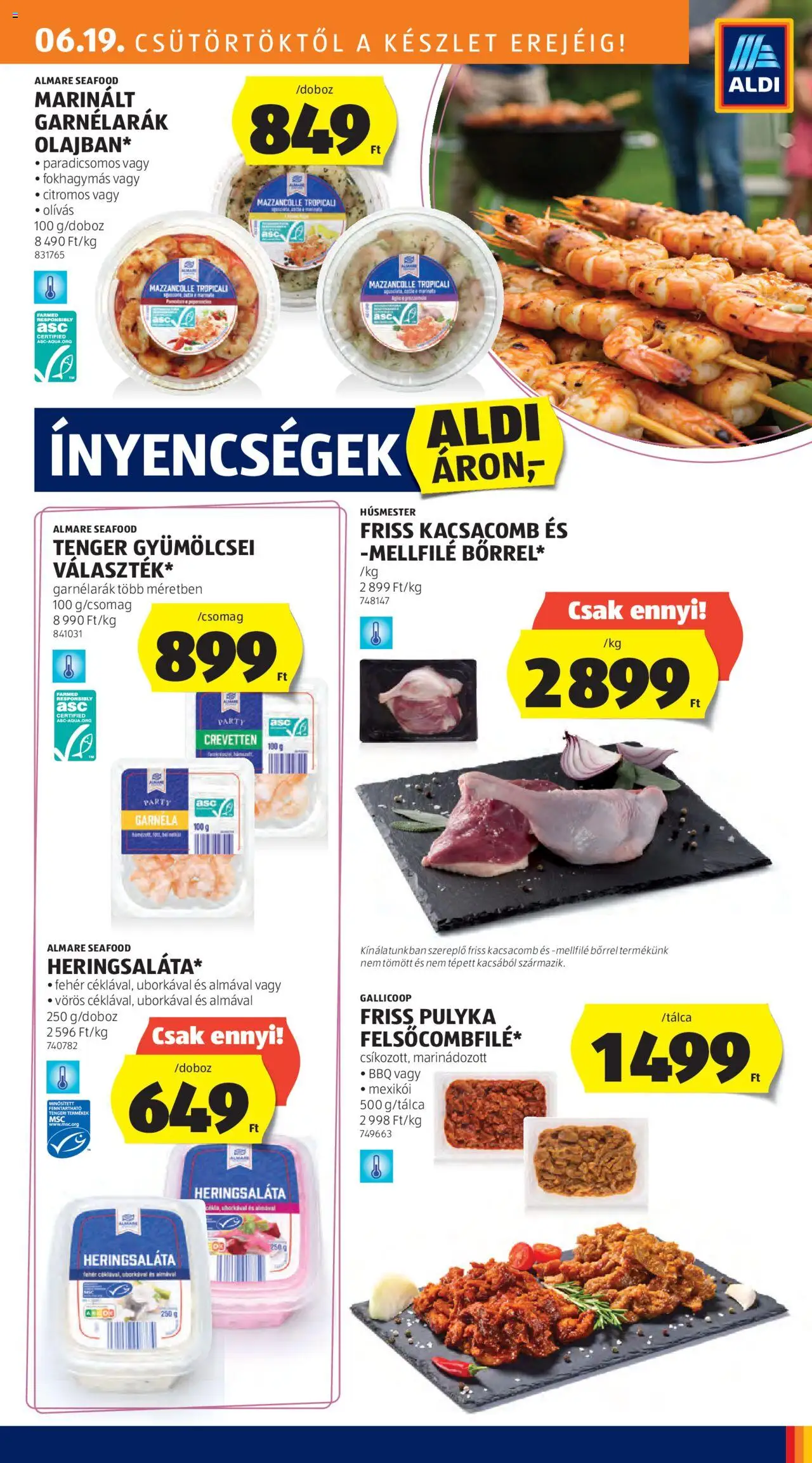 Aldi akciós ujság - amely érvényes a következő dátumtól: 19.06.2025 | Oldal: 13 | Termékek: Kacsacomb, Garnéla, Tenger gyümölcsei