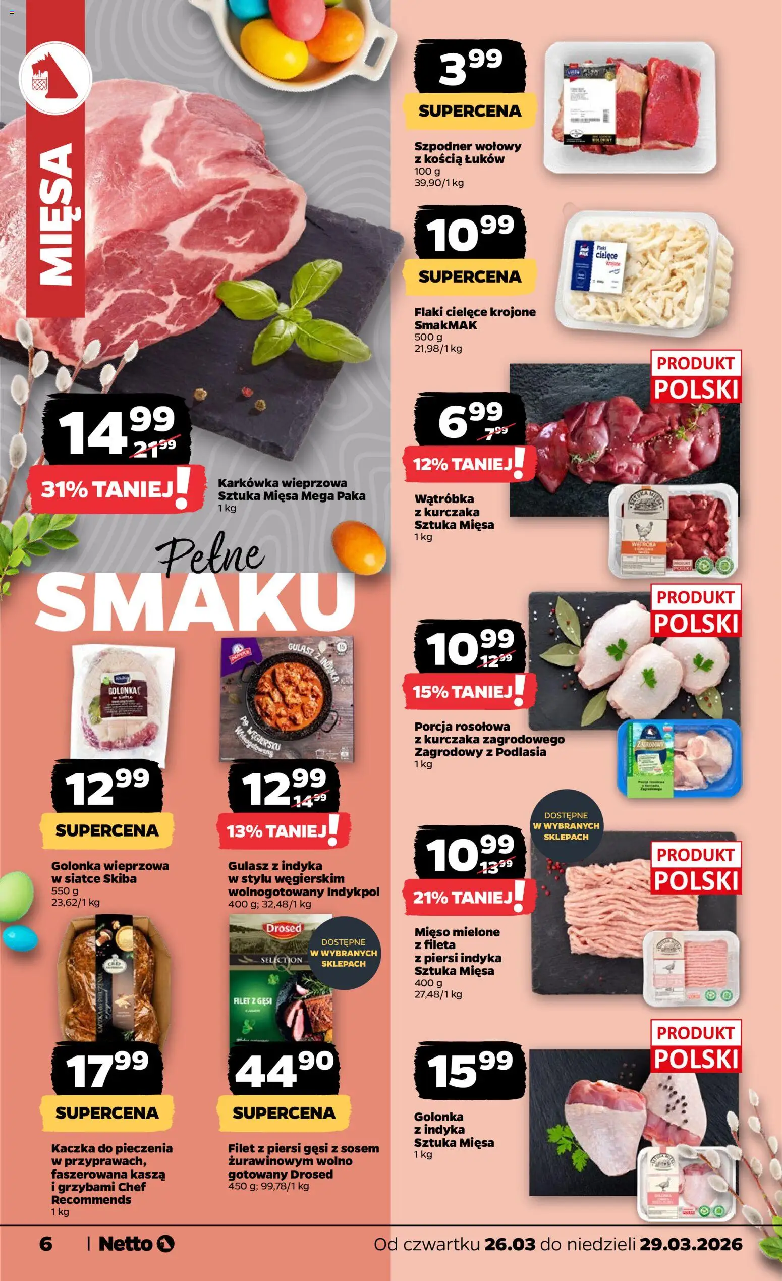 Netto gazetka od czwartku spożywcza od 26.03.2026 | Strona: 6 | Produkty: Karkówka, Piersi, Mięso, Wątróbka