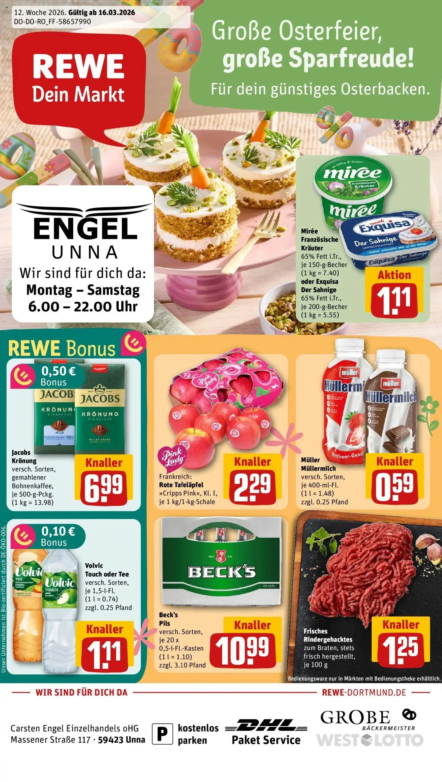 Rewe Prospekt Unna	 – gültig ab 15.03.2026 | Seite: 1 | Produkte: Äpfel, Pfirsich, Tee, Uhr