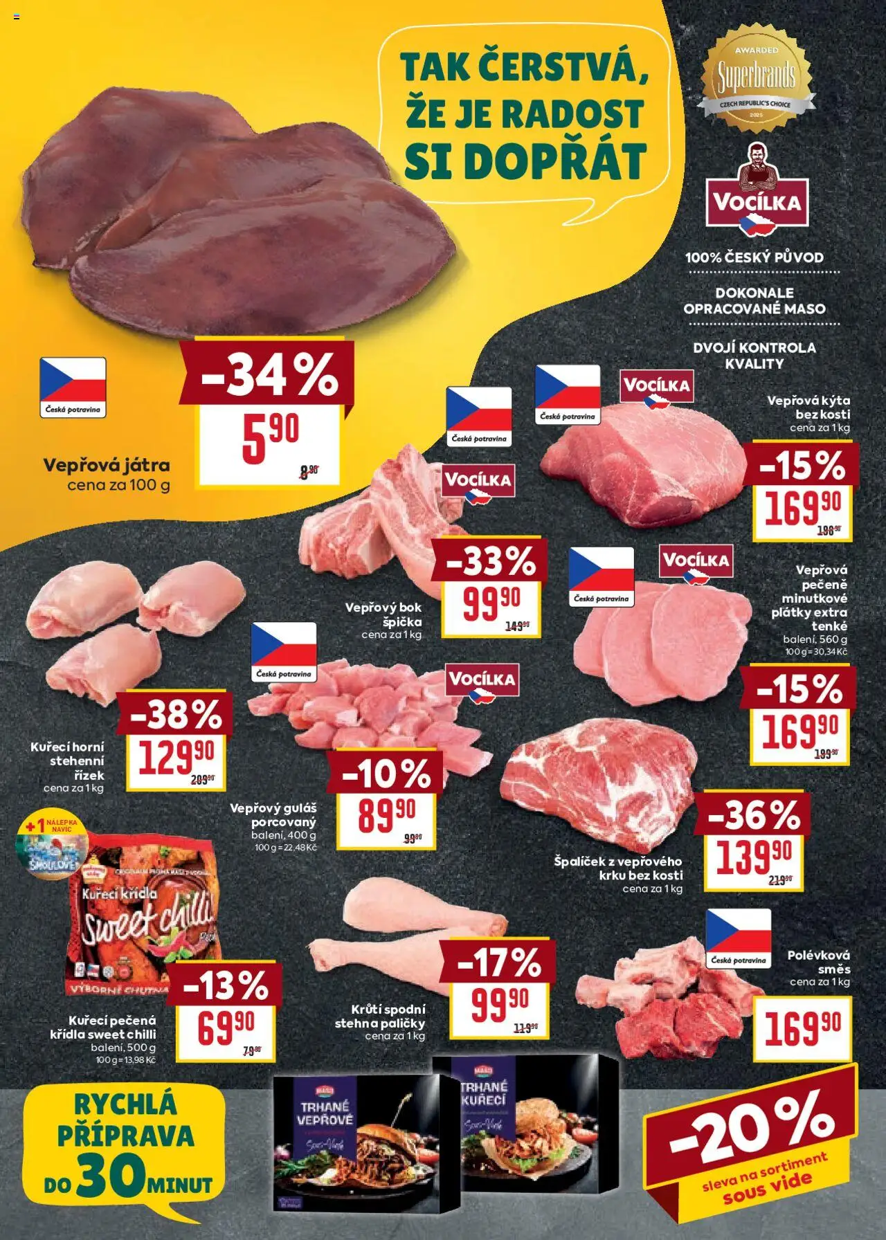 Billa Velký leták od 08.10.2025 | Strana: 12 | Produkty: Sous vide, Vepřová játra, Kuřecí Křídla, Guláš