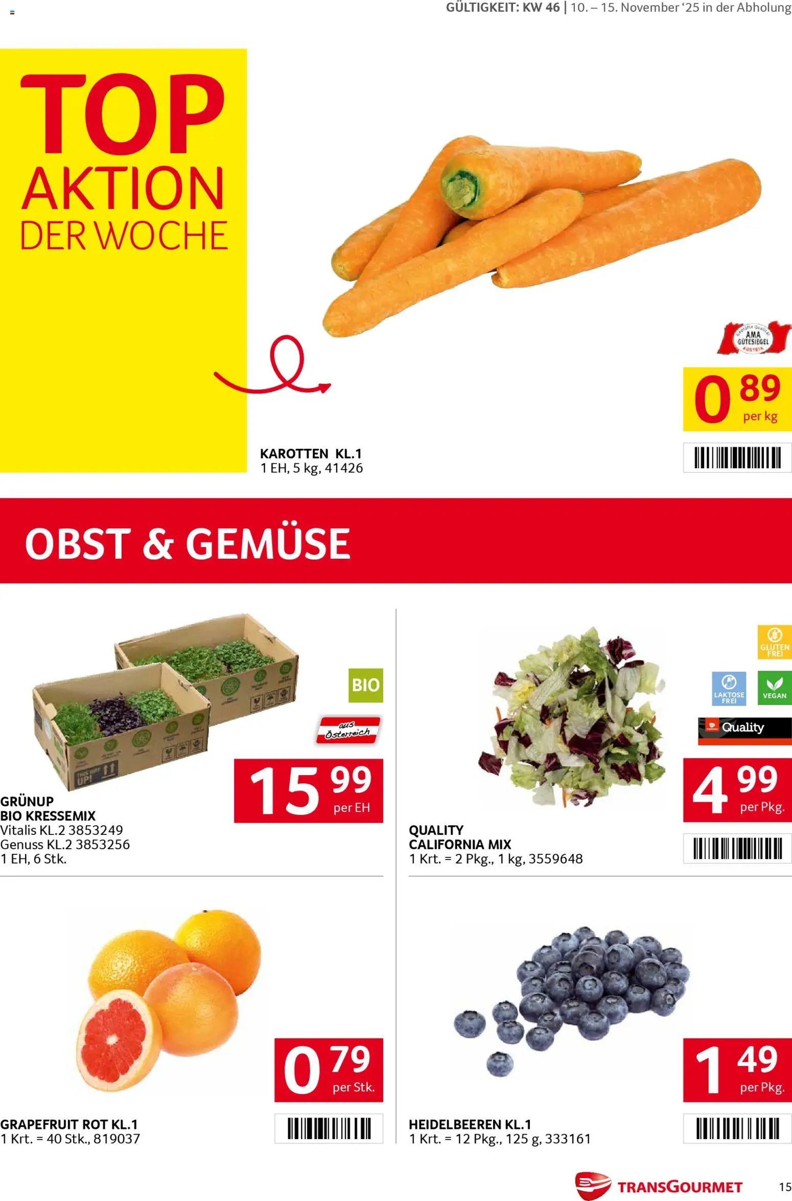 Transgourmet Flugblatt gültig ab 10.11.2025 | Seite: 15 | Produkte: Grapefruit, Gemüse, Obst