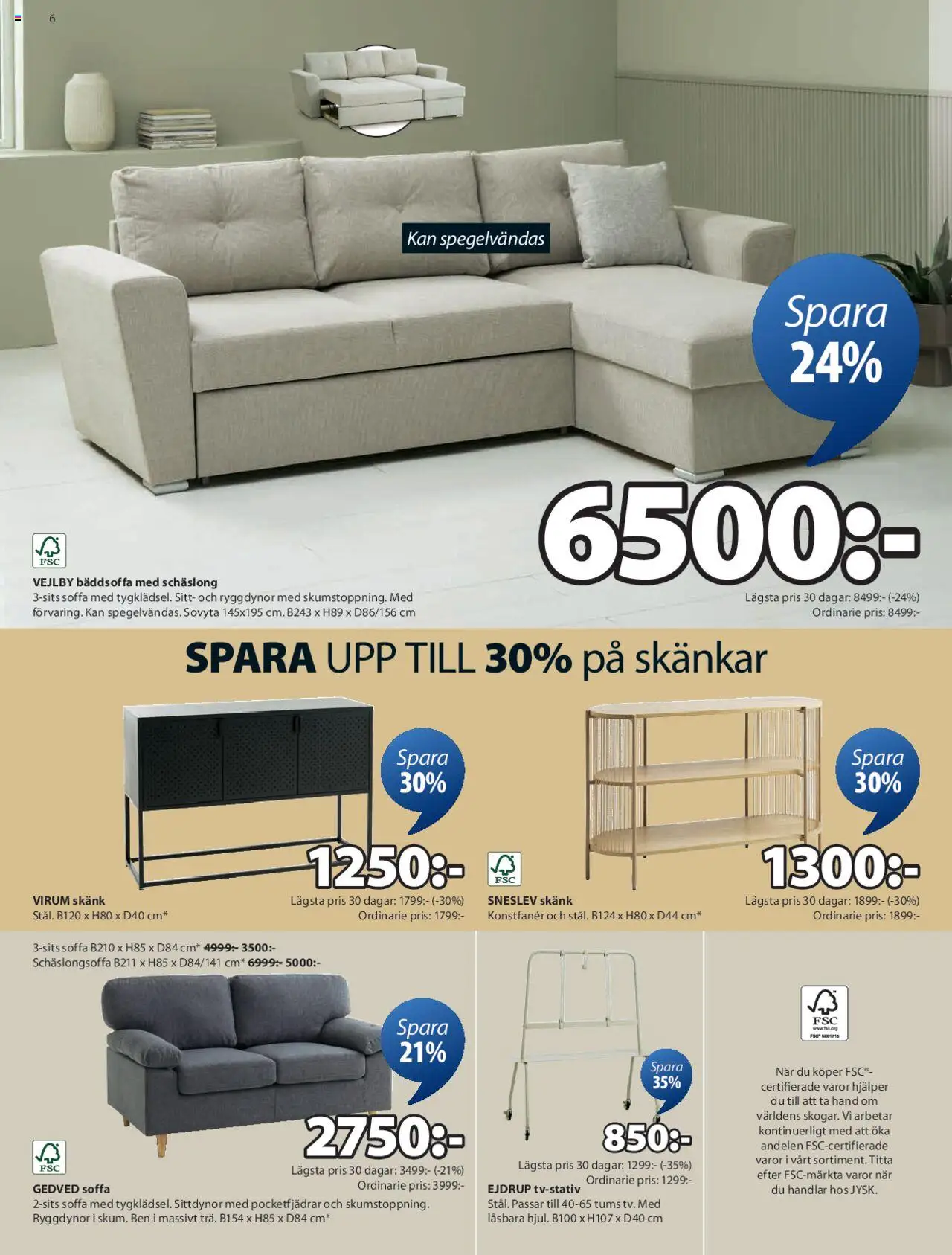 JYSK reklamblad aktuell från 25.08.2025 | Sida: 7 | Produkter: Soffa, Skänk