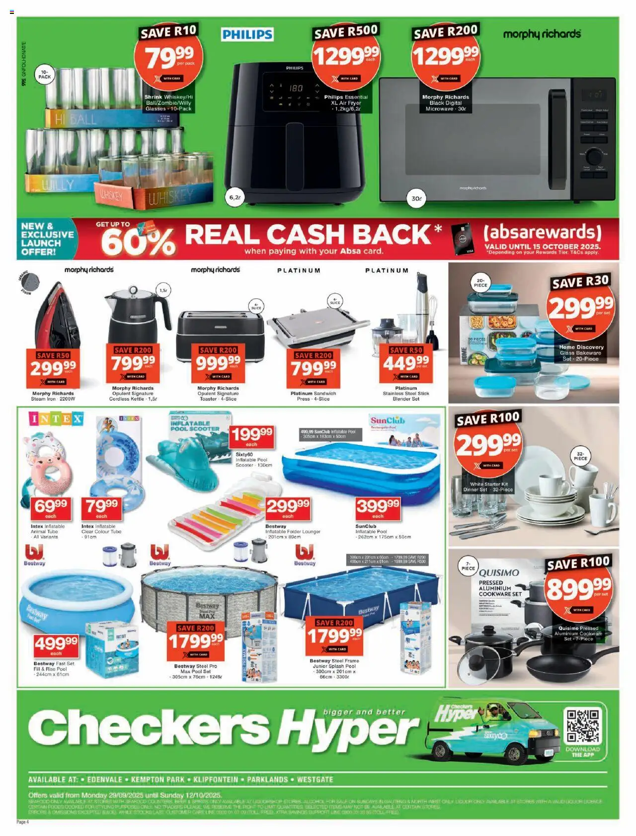 New Checkers catalogue – valid from 29.09.2025 | Page: 4 | Products: Beer, Cookware, Whiskey, Seafood