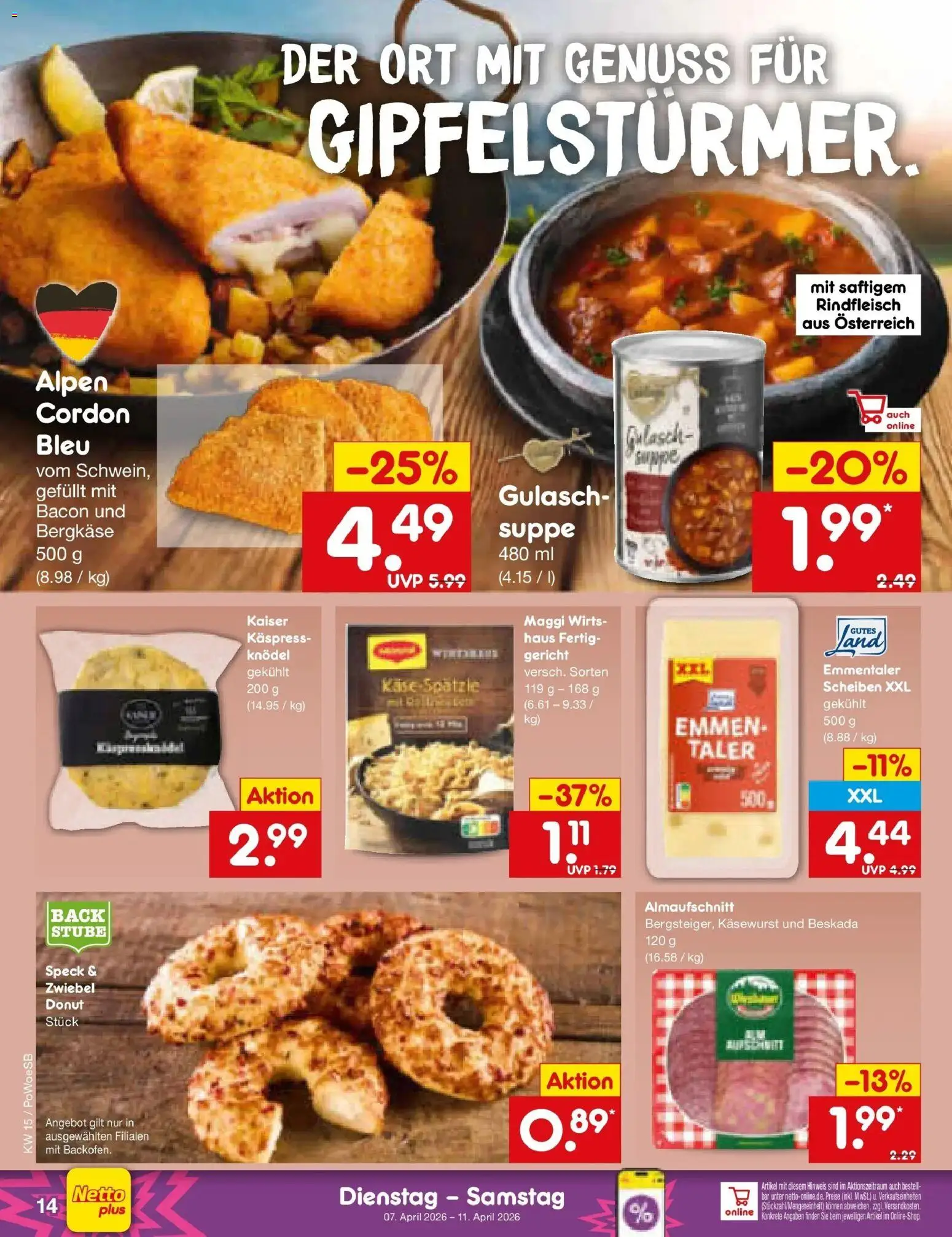 Netto Marken-Discount Prospekt Katzweiler	 – gültig ab 07.04.2026 | Seite: 16 | Produkte: Maggi, Käse, Gulasch, Rindfleisch