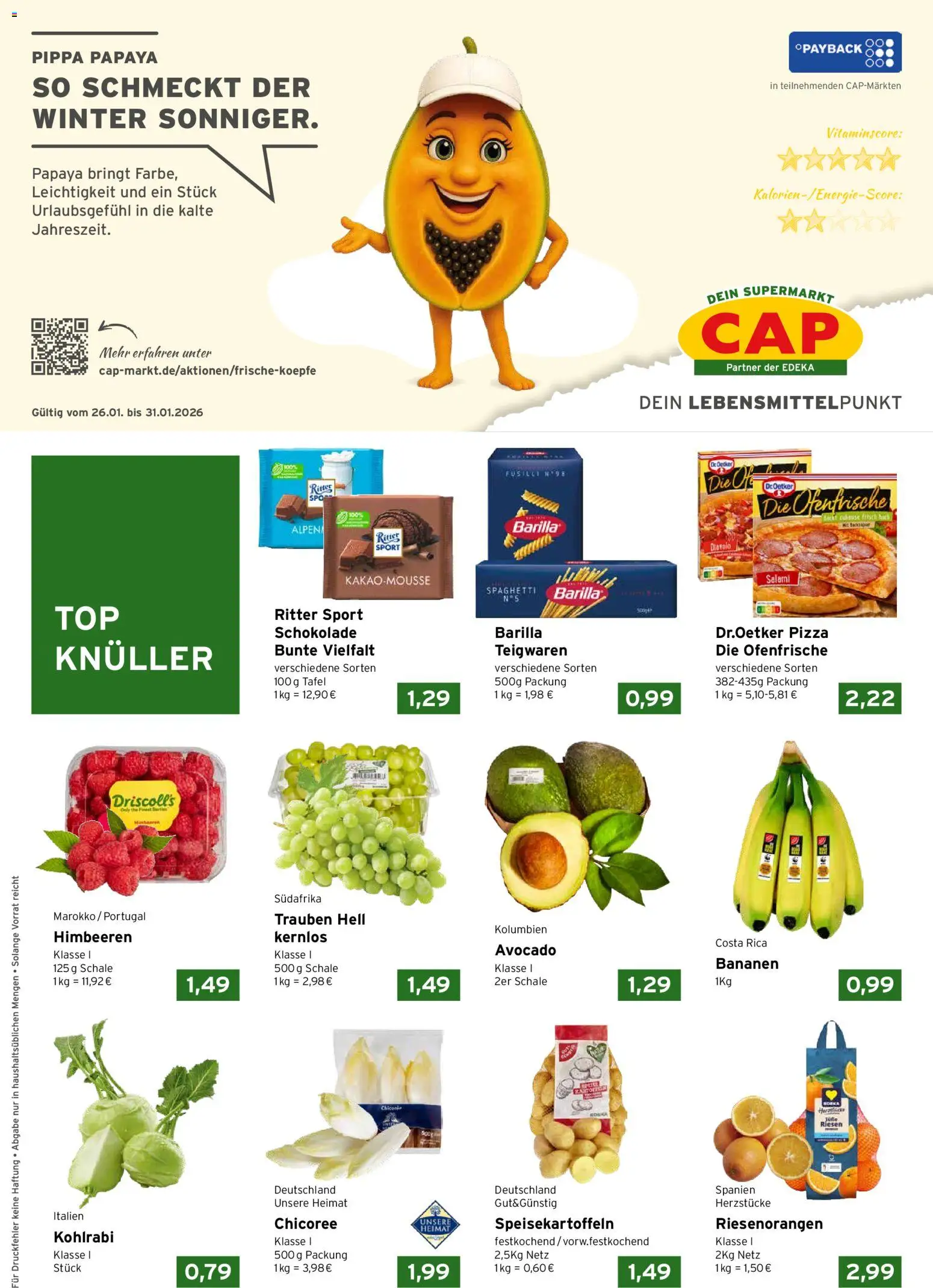 CAP Markt Prospekt – gültig ab 26.01.2026 | Seite: 1 | Produkte: Trauben, Schokolade, Ritter sport, Ofenfrische