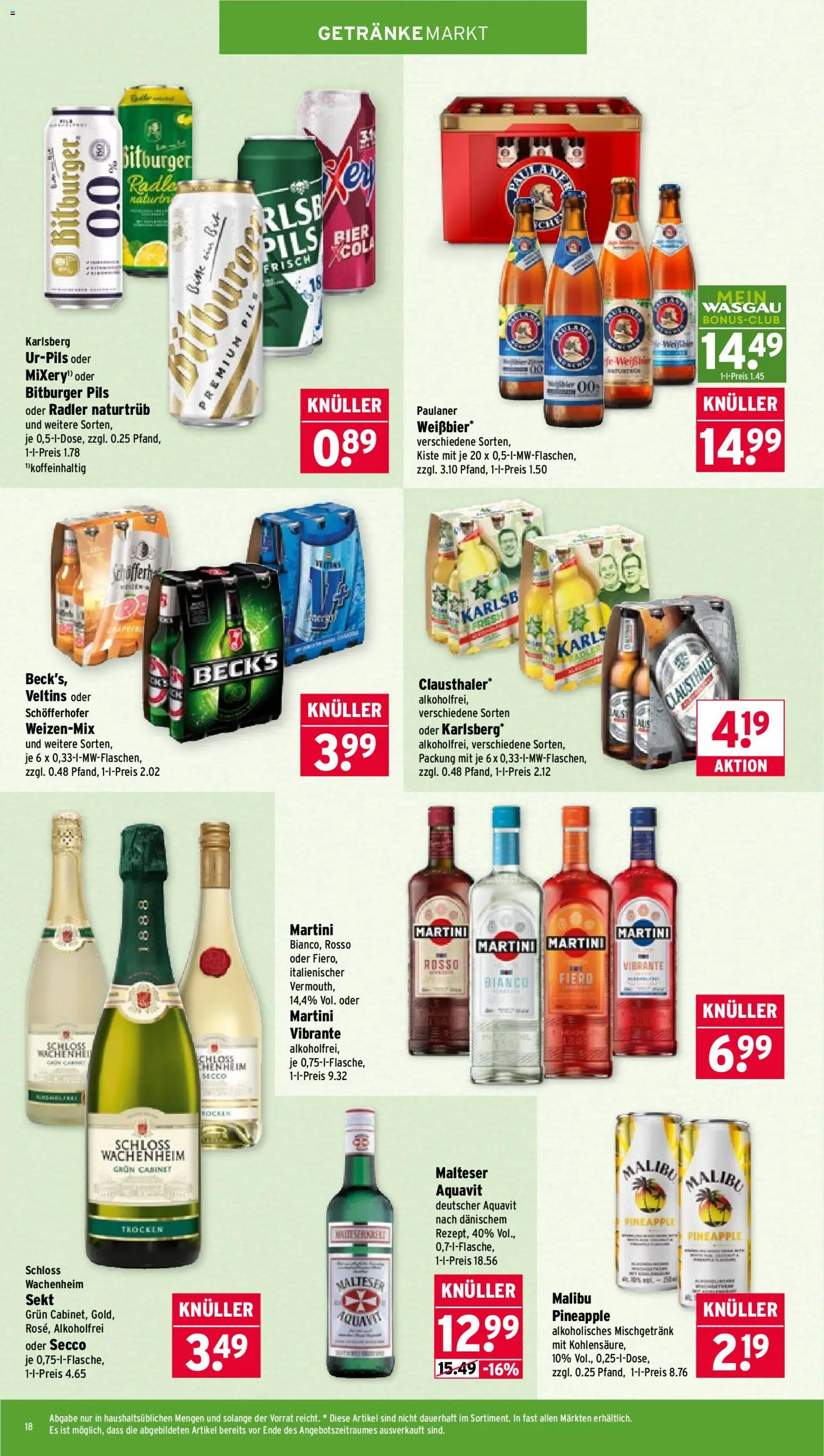 Wasgau Prospekt 	 – gültig ab 02.03.2026 | Seite: 18 | Produkte: Martini, Cola, Pils, Veltins