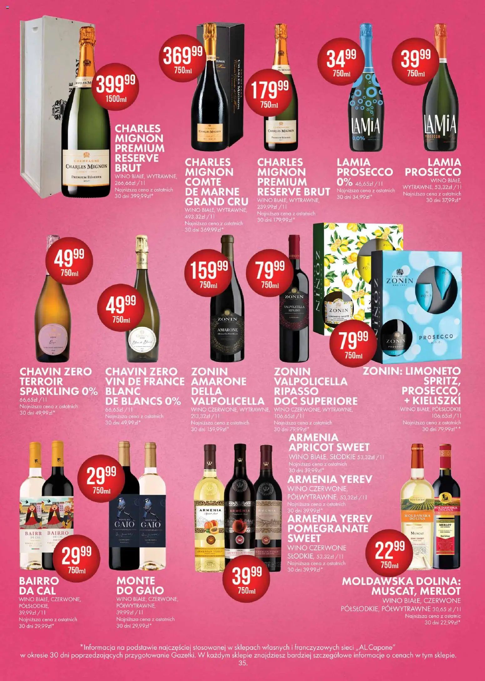 Al.Capone gazetka od 09.03.2026 | Strona: 35 | Produkty: Merlot, Champagne, Wino, Prosecco