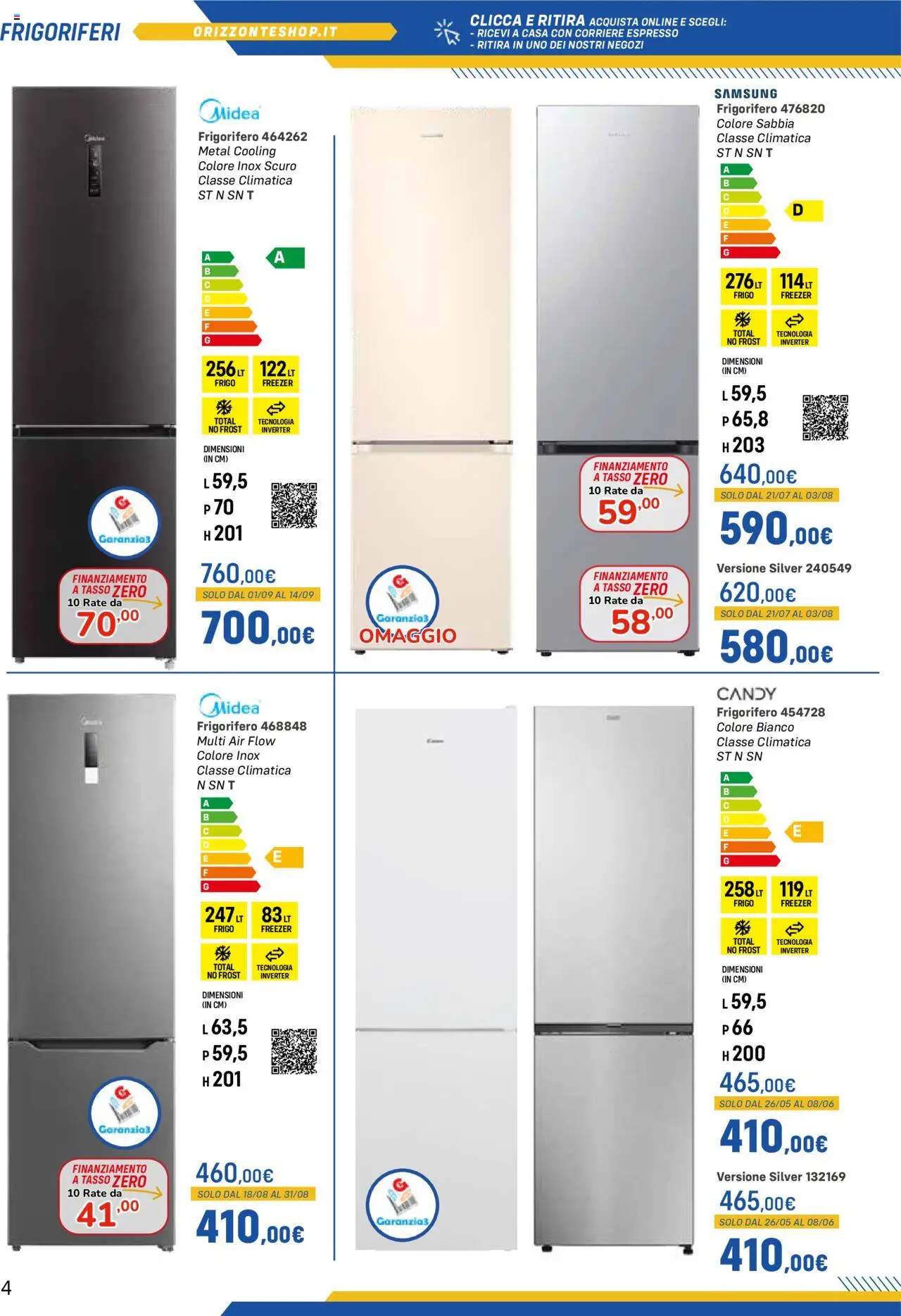 Volantino Orizzonte del 09.05.2025 | Pagina: 4 | Prodotti: Freezer, Frigorifero, Samsung