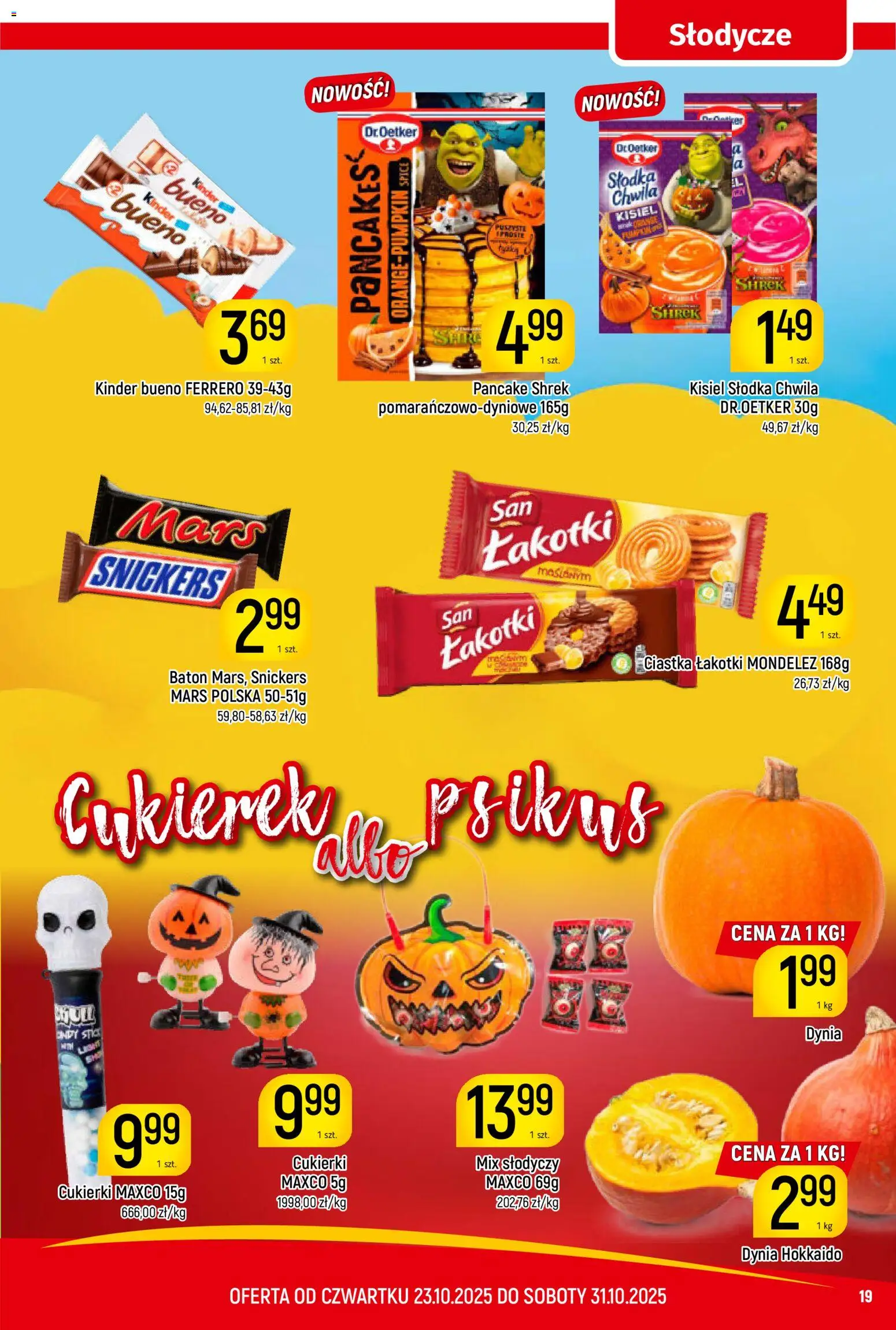 Piotruś Pan Gazetka od 23.10.2025 | Strona: 19 | Produkty: Słodycze, Dynia, Baton, Ciastka