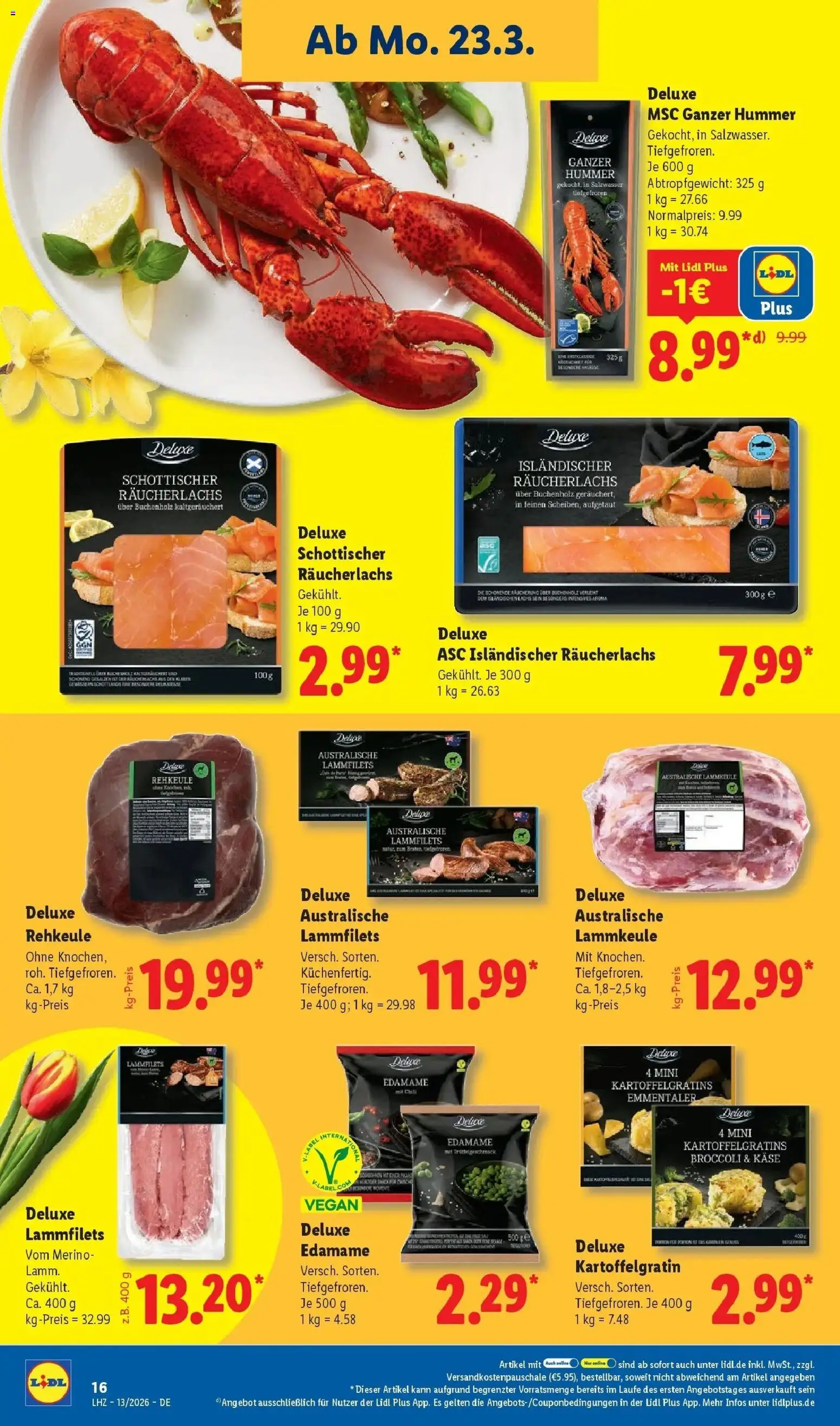 Lidl Prospekt Saarbrücken – gültig ab 23.03.2026 | Seite: 28 | Produkte: Lammkeule, Käse, Lachs, Räucherlachs