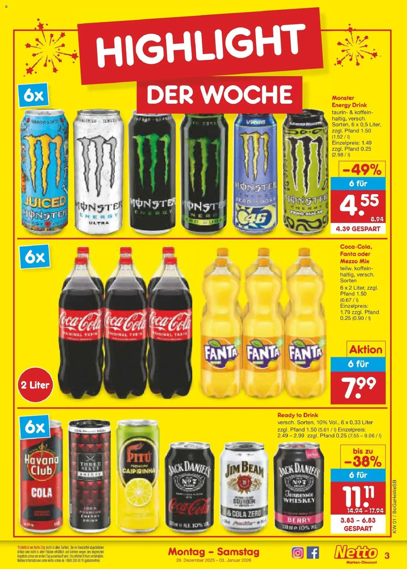 Netto Marken-Discount prospekt Bremen-Lesum	 – gültig ab 28.12.2025 | Seite: 3 | Produkte: Jim beam, Mezzo mix, Cola, Energy