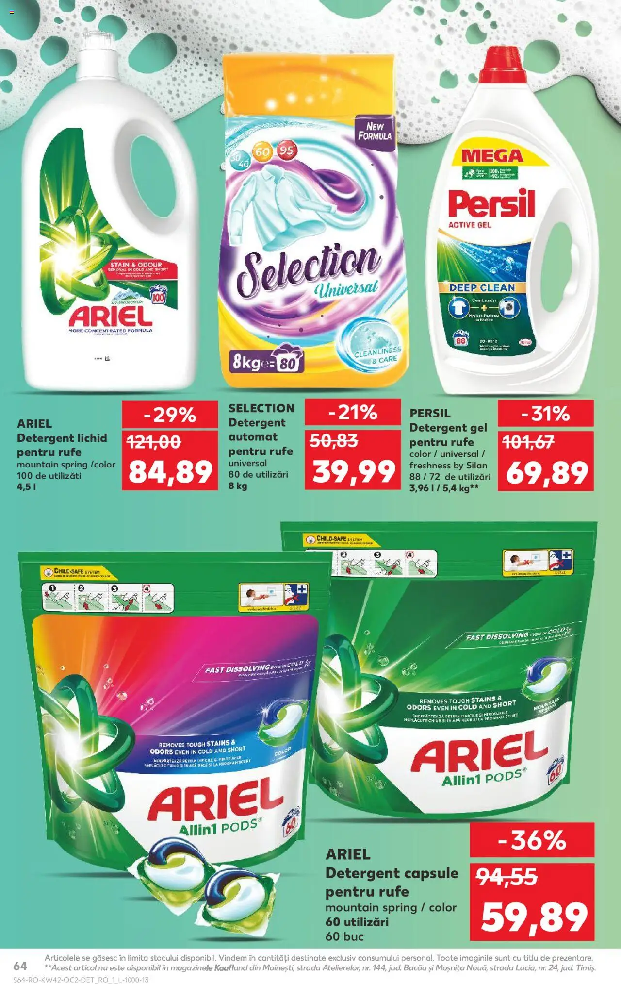 Kaufland RO akciós ujság - amely érvényes a következő dátumtól: 15.10.2025 | Oldal: 64 | Termékek: Ariel, Persil