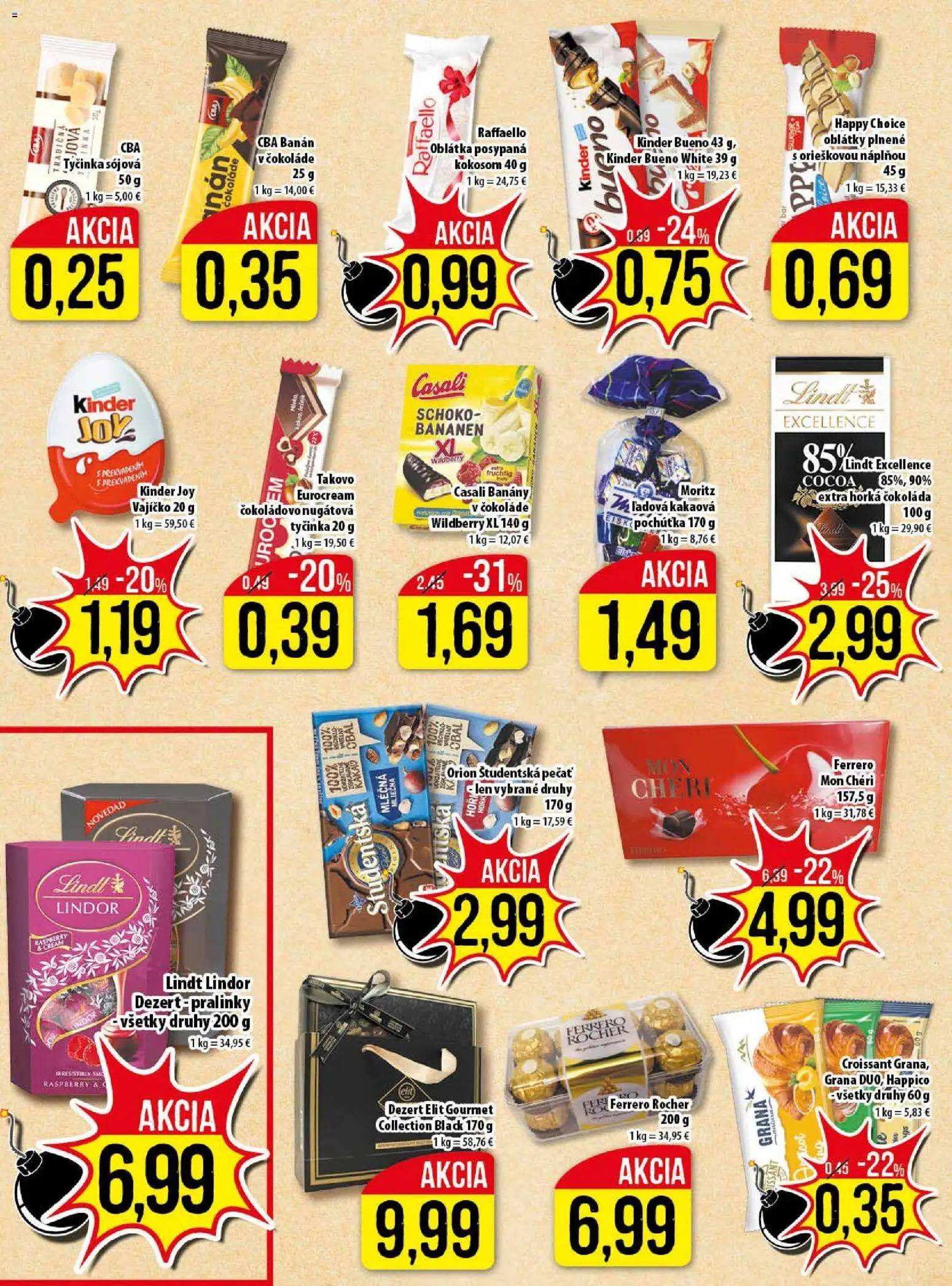 Nové Klas akcie – leták je platný od 12.01.2026 | Strana: 10 | Produkty: Mon Chéri, Kinder Bueno, Študentská pečať, Kakao