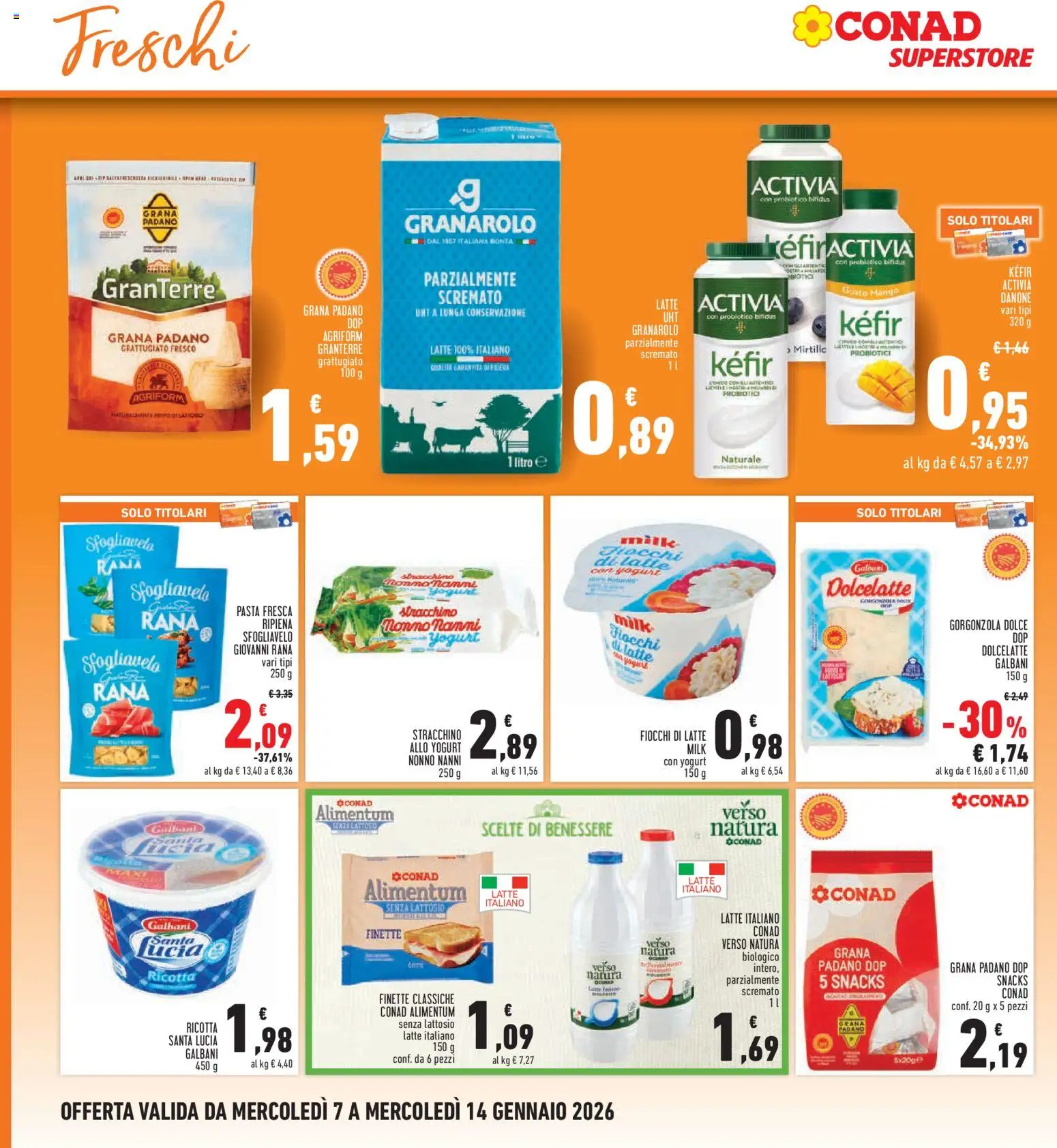 Volantino Conad del 07.01.2026 | Pagina: 12 | Prodotti: Yogurt, Tonno, Grana Padano, Gorgonzola