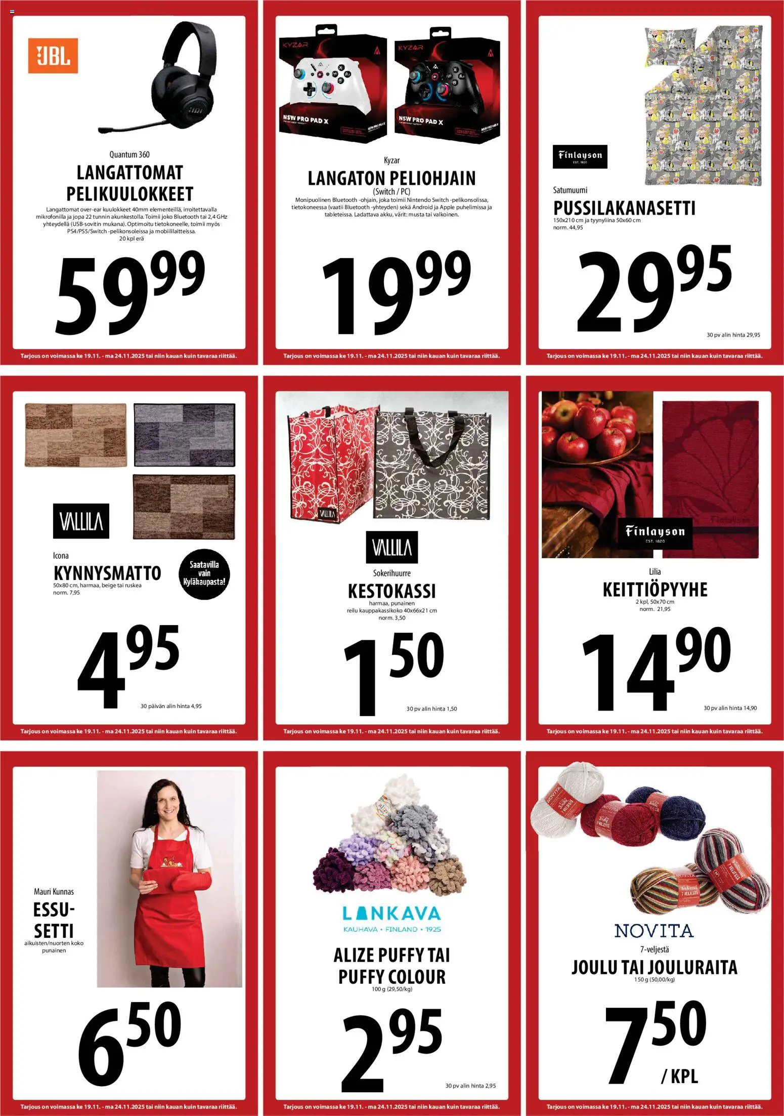 Tuuri tarjoukset – voimassa 19.11.2025 alkaen | Sivu: 19 | Tuotteet: Kynnysmatto, PC, Kuulokkeet, Tyynyliina