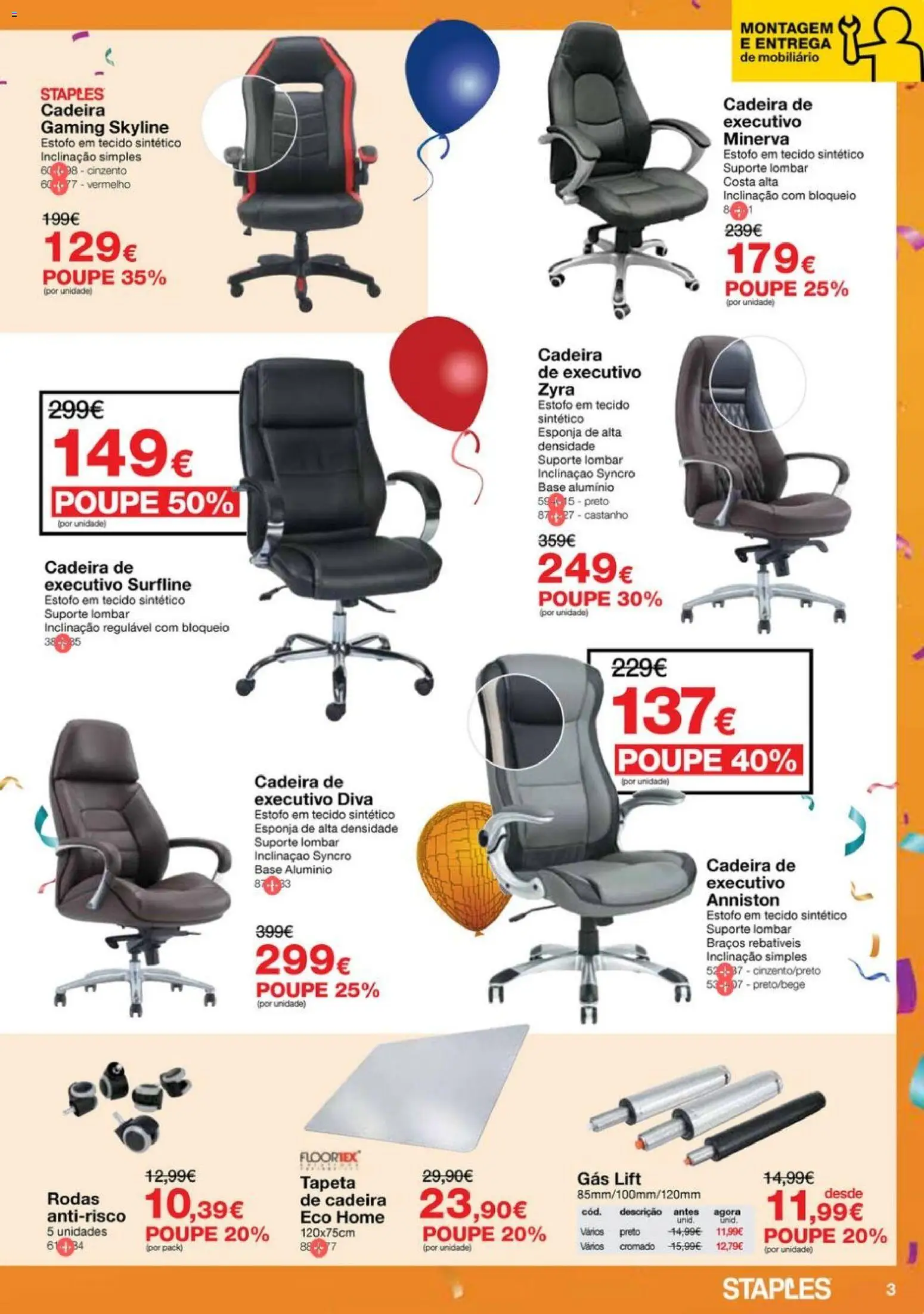 Staples - Festa das Cadeiras e Mobiliário │ válido de 06.11.2025 | Página: 3 | Produtos: Esponja, Base, Cadeira