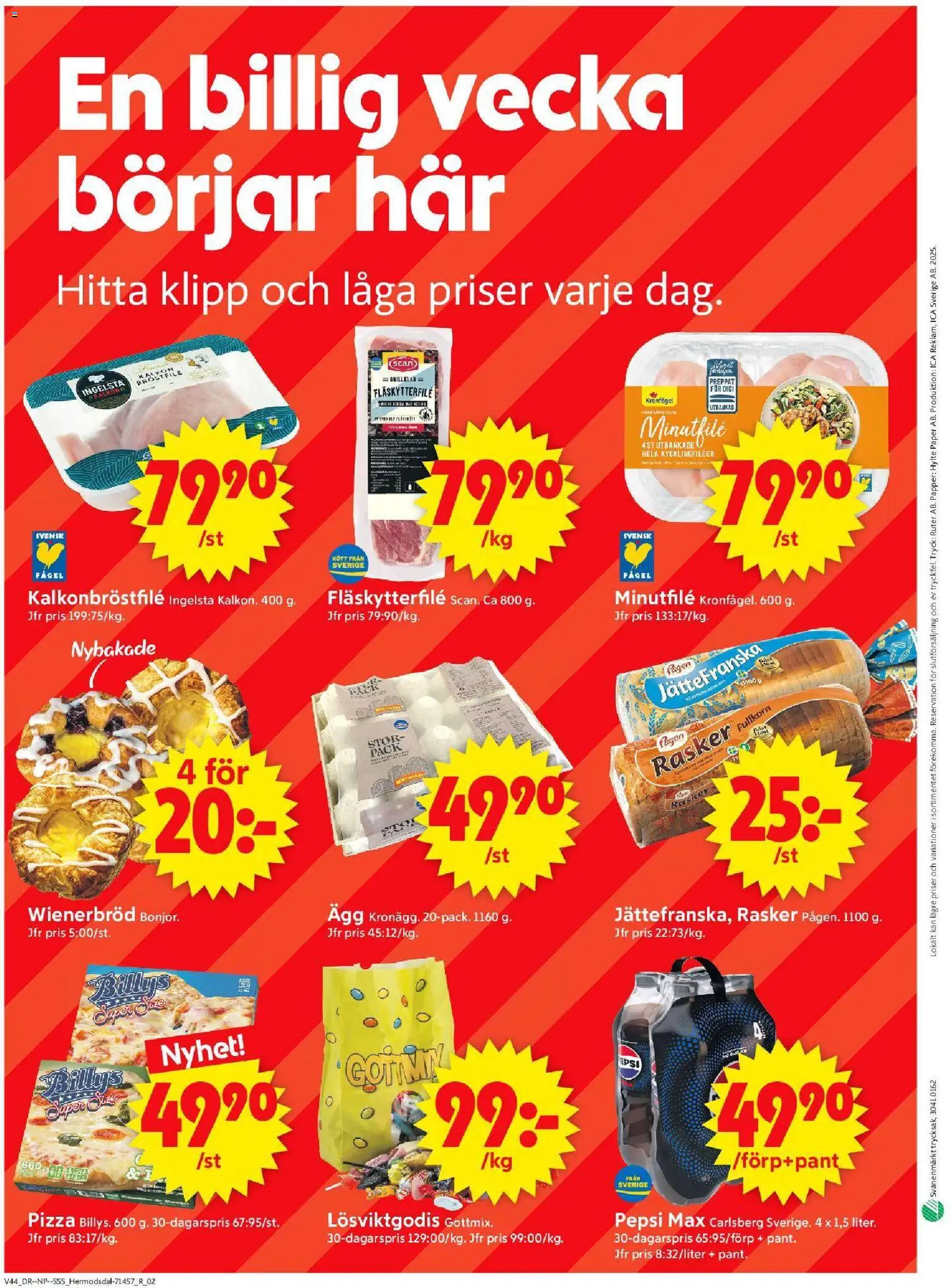 ICA Supermarket reklamblad aktuell från 27.10.2025 | Sida: 10 | Produkter: Fläskytterfilé, Pepsi, Pizza, Papper
