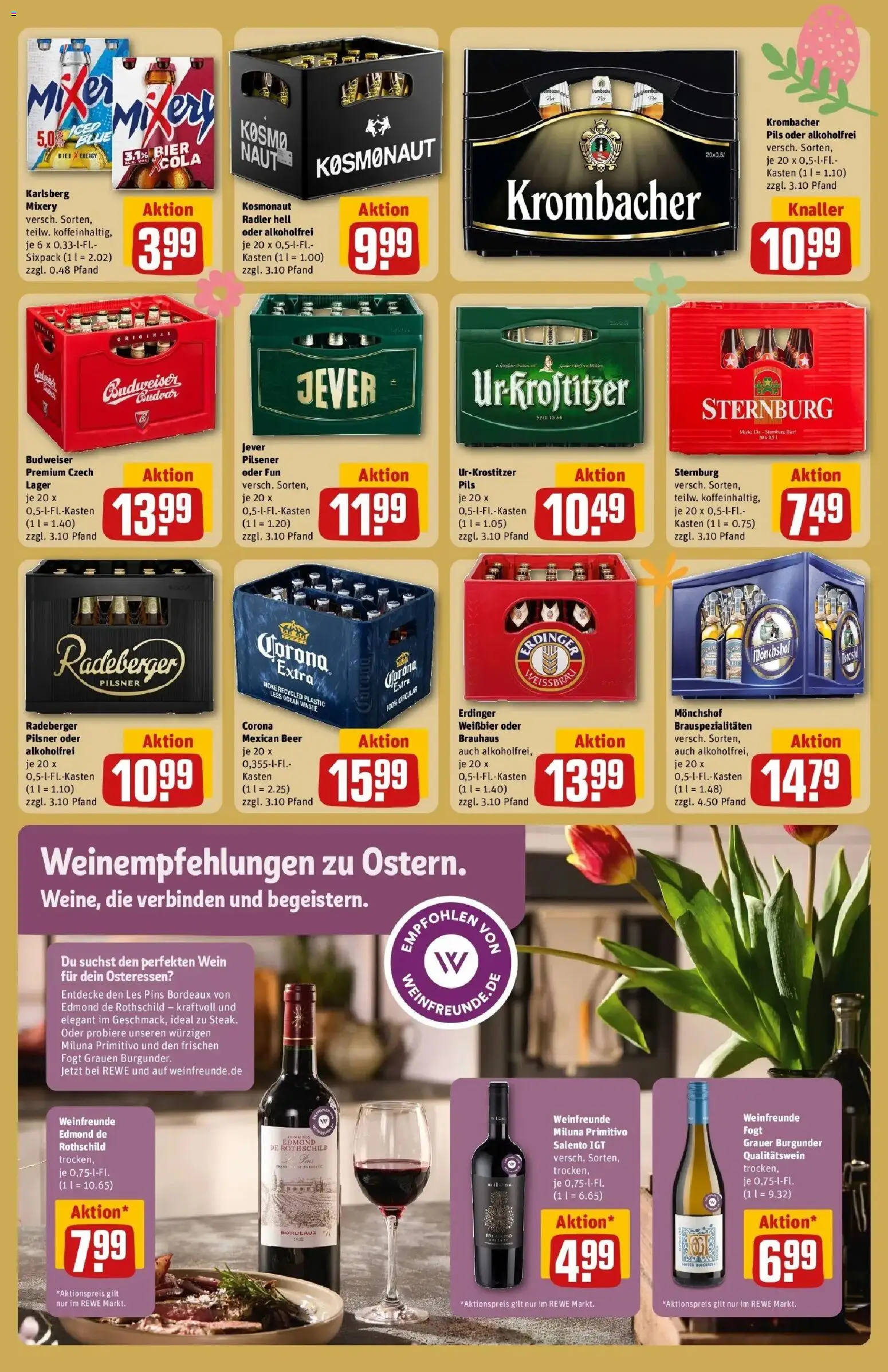 Rewe Prospekt Grimma	 – gültig ab 30.03.2026 | Seite: 19 | Produkte: Monchshof, Radler, Jever, Budweiser