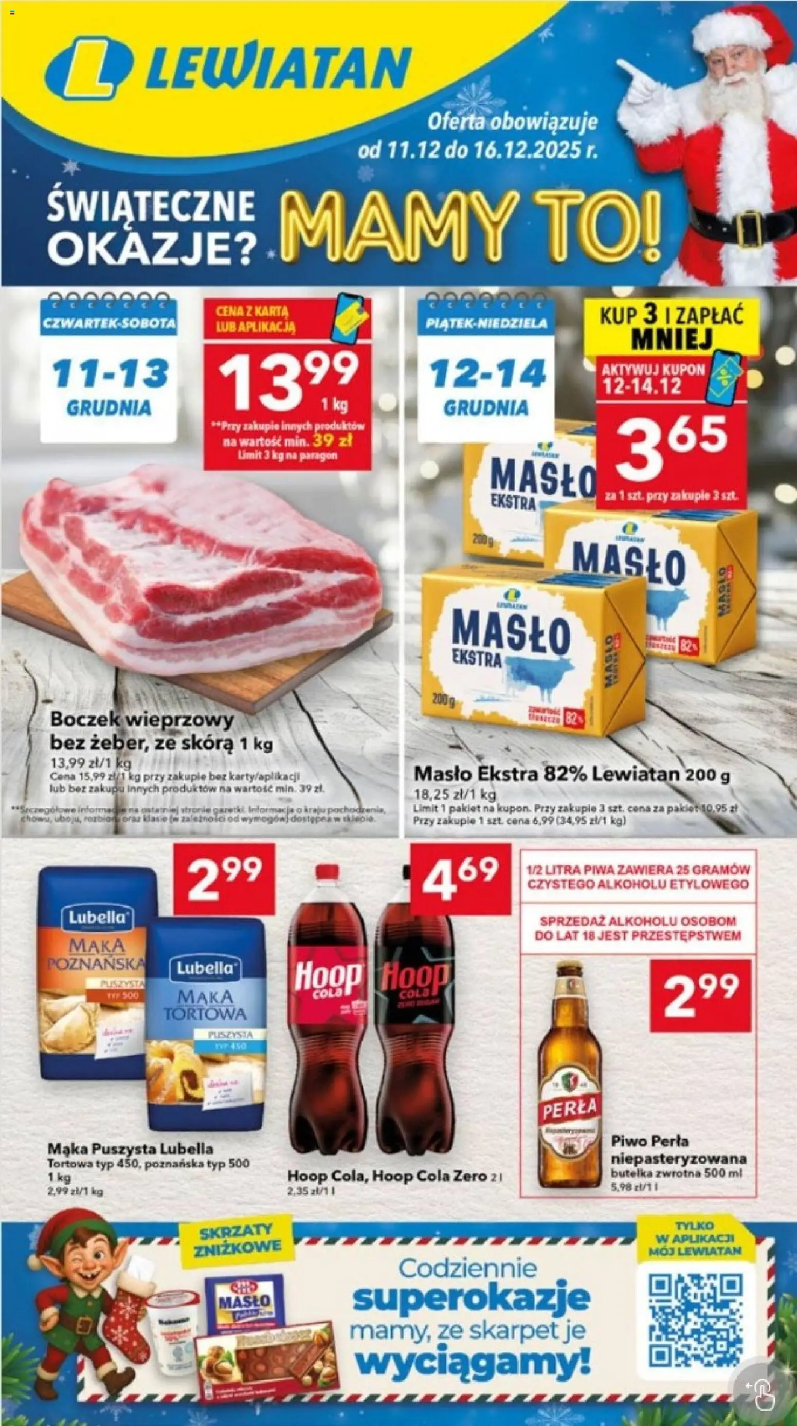 Lewiatan gazetka - Lublin od 11.12.2025 | Strona: 1 | Produkty: Boczek wieprzowy, Piwo perła, Boczek, Masło