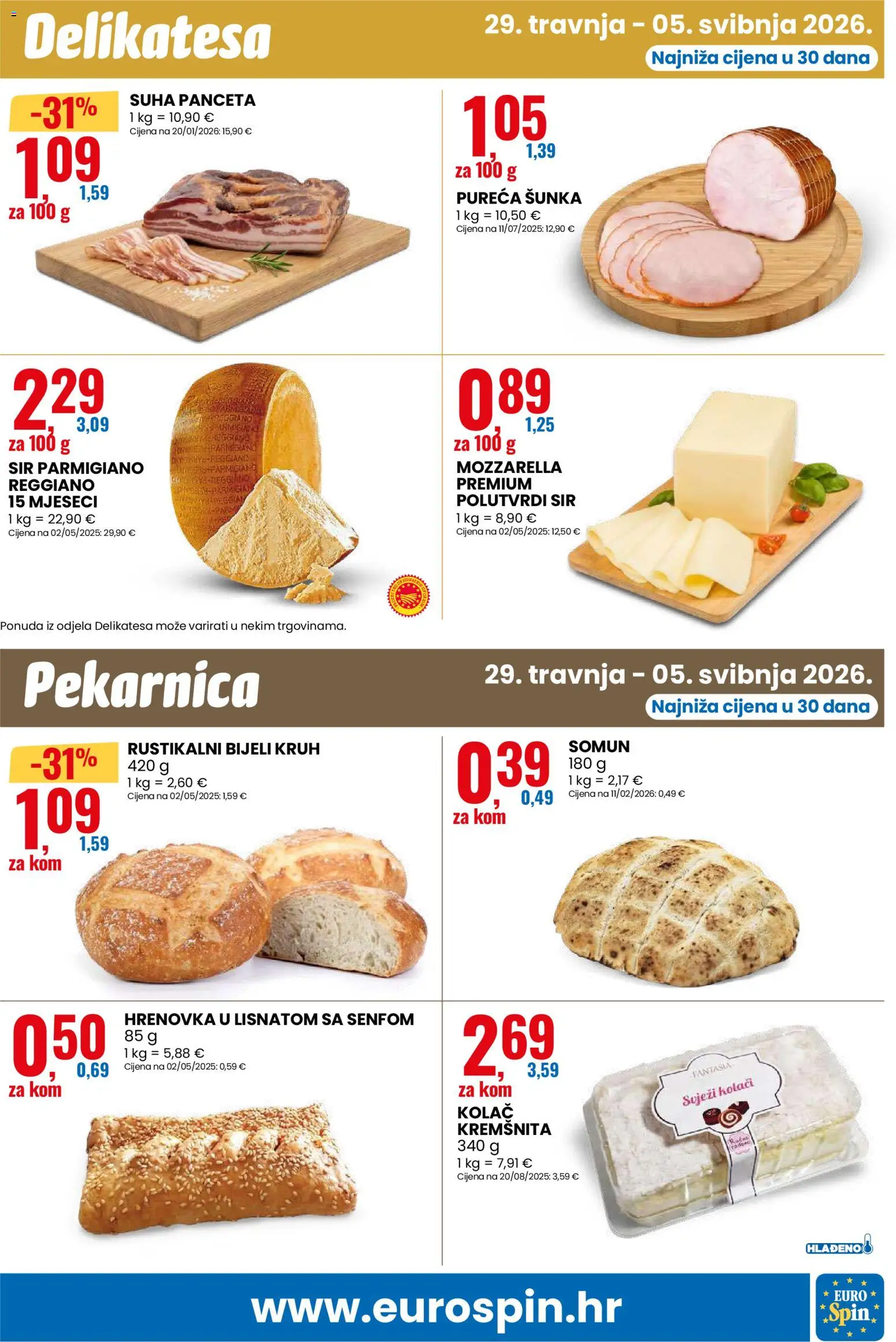 Eurospin katalog | vrijedi od 29.04.2026 | Stranica: 7 | Proizvodi: Somun, Sir, Kruh, Panceta
