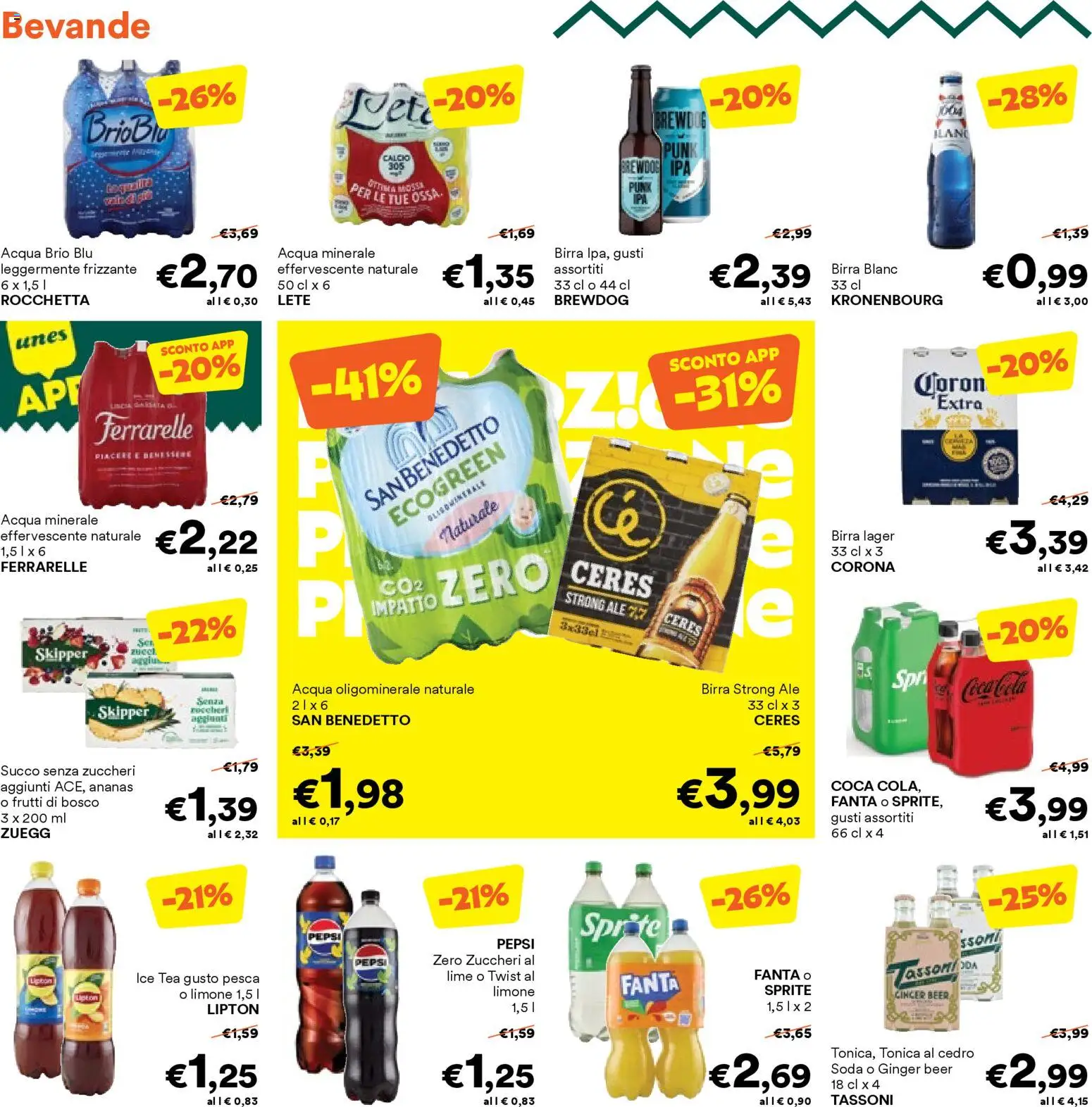 Volantino Unes del 26.02.2026 | Pagina: 14 | Prodotti: Birra, Acqua, Ferrarelle, Coca Cola