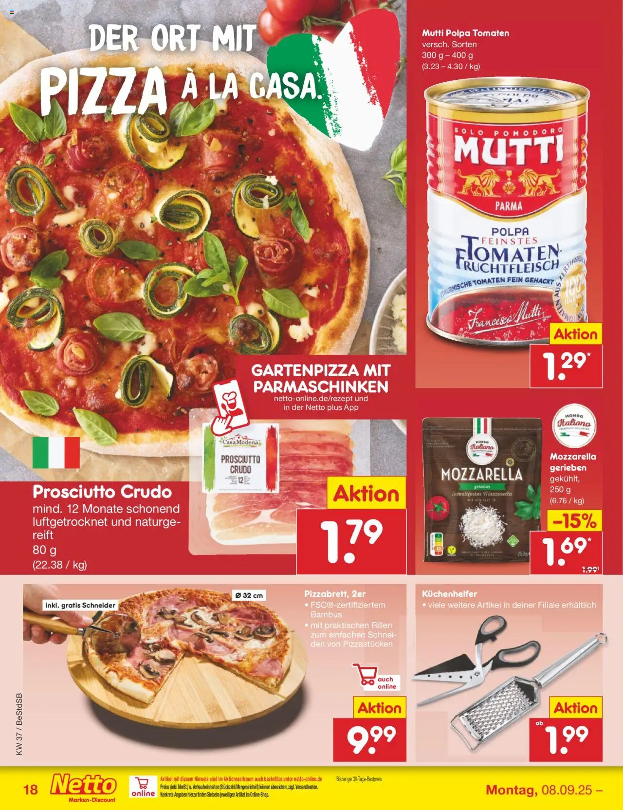 Netto Marken-Discount Prospekt 	 – gültig ab 08.09.2025 | Seite: 22 | Produkte: Mozzarella, Tomaten, Pizza