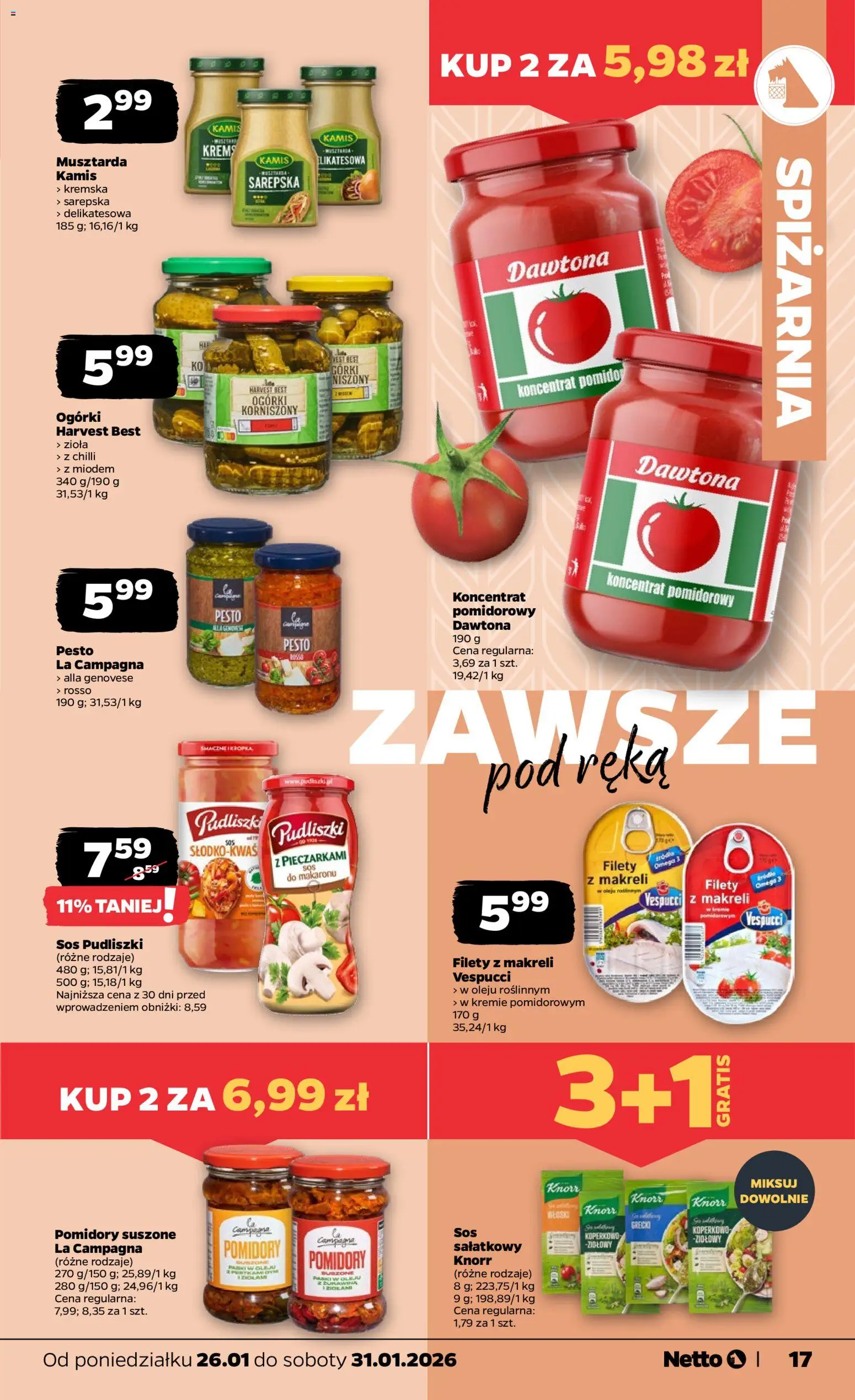 Netto gazetka - Spożywcza od 26.01.2026 | Strona: 17 | Produkty: Koncentrat pomidorowy, Pesto, Musztarda, Pomidory