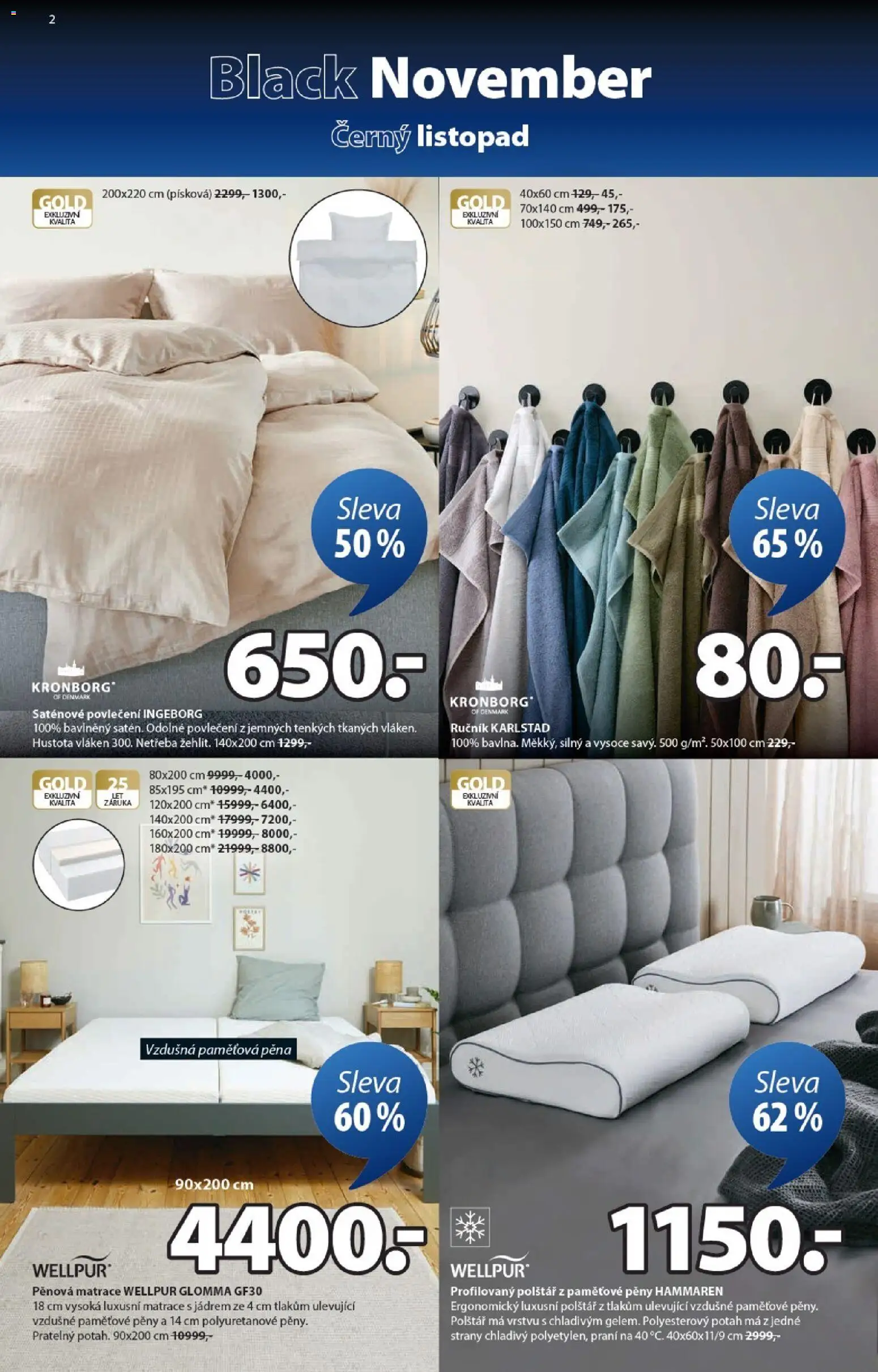 JYSK Black Friday od 03.11.2025 | Strana: 2 | Produkty: Ručník, Matrace, Polštář, Saténové povlečení