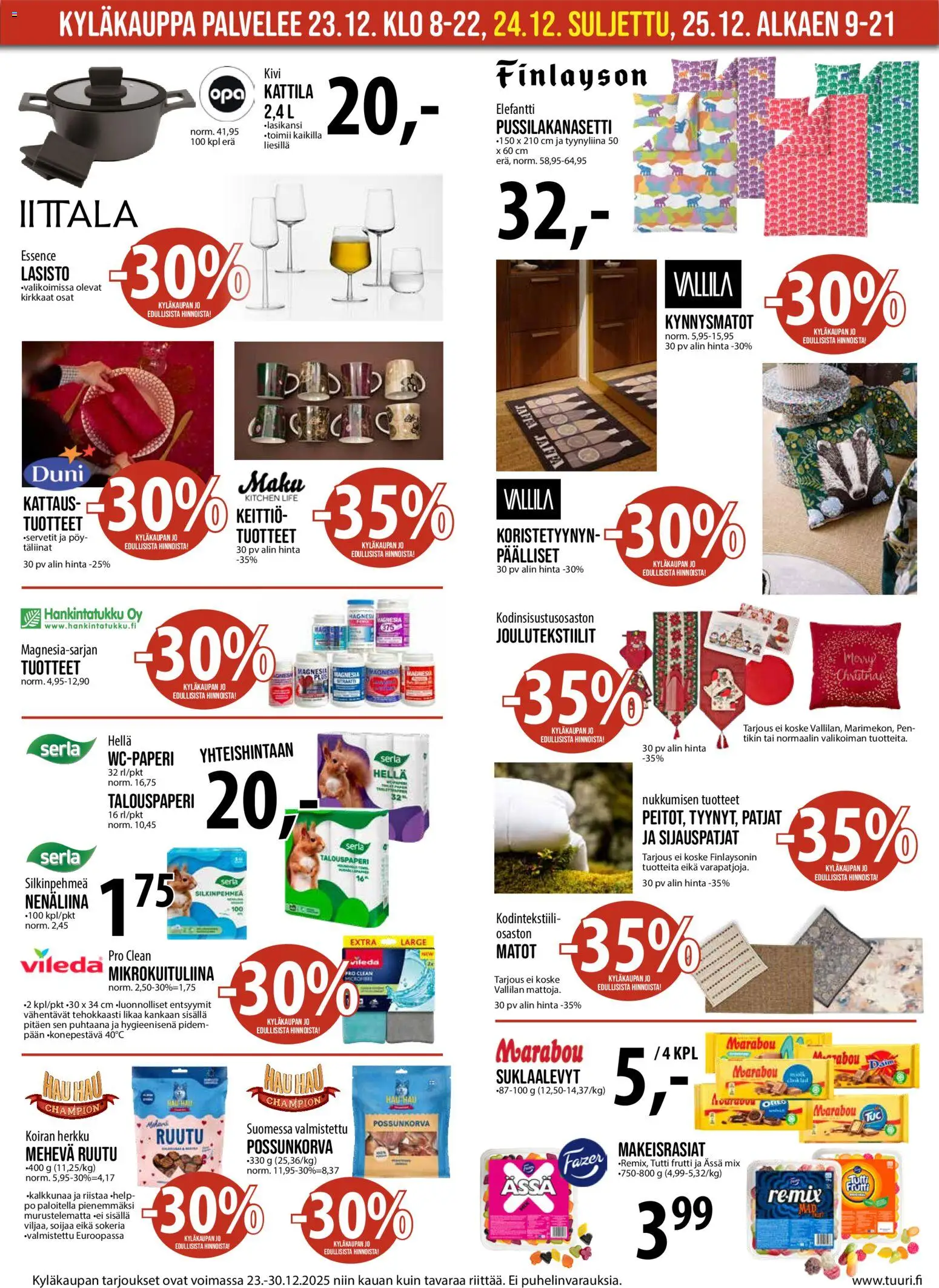 Tuuri tarjoukset – voimassa 23.12.2025 alkaen | Sivu: 3 | Tuotteet: Mikrokuituliina, Kattila, Suklaalevyt, Tutti