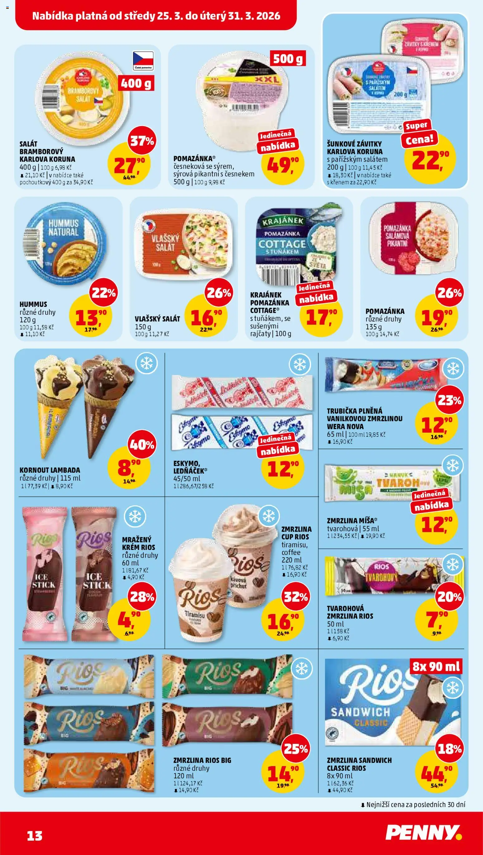 Penny Market leták od 25.03.2026 | Strana: 13 | Produkty: Hummus, Tiramisu, Krém, Rios zmrzlina
