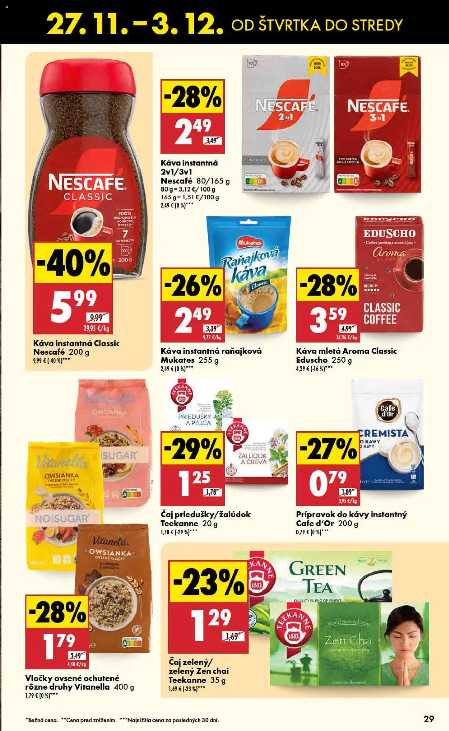 Nové Biedronka akcie – leták je platný od 27.11.2025 | Strana: 29 | Produkty: Káva, Čaj, Vločky, Teekanne