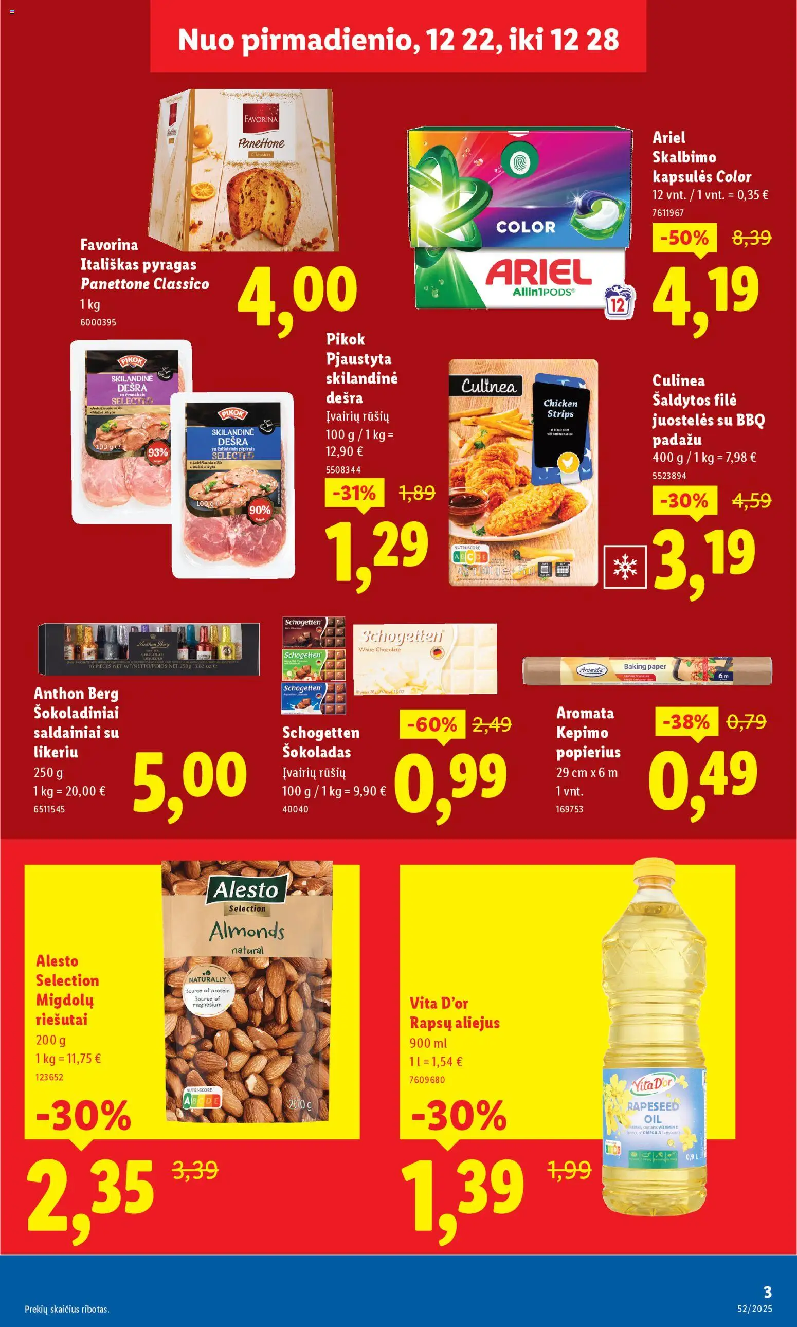 LIDL akcijos nuo 22.12.2025 | Puslapis: 3 | Prekių: Riešutai, Pyragas, Aliejus, Šokoladas