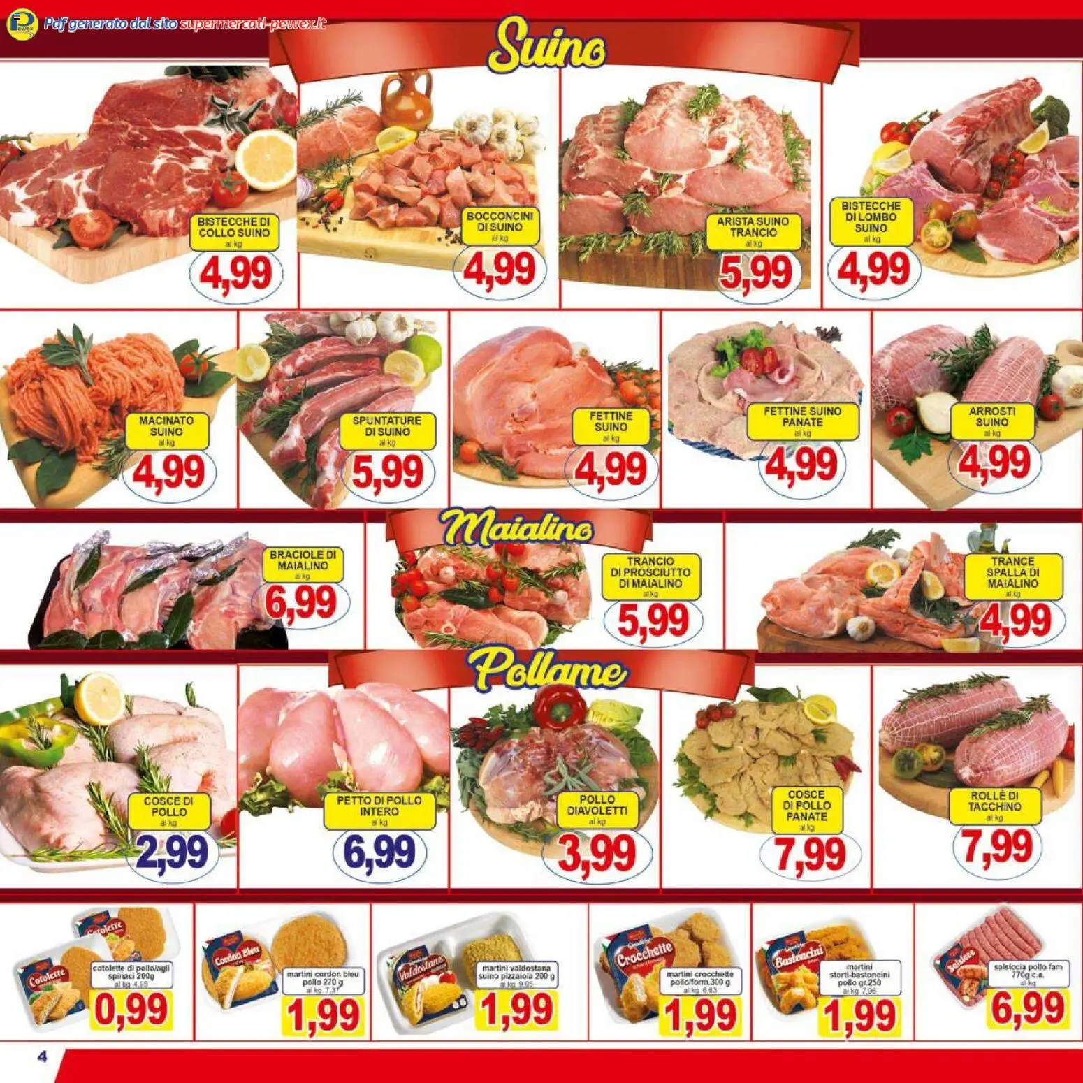 Volantino Pewex del 07.01.2026 | Pagina: 4 | Prodotti: Prosciutto, Spinaci, Crocchette, Macinato