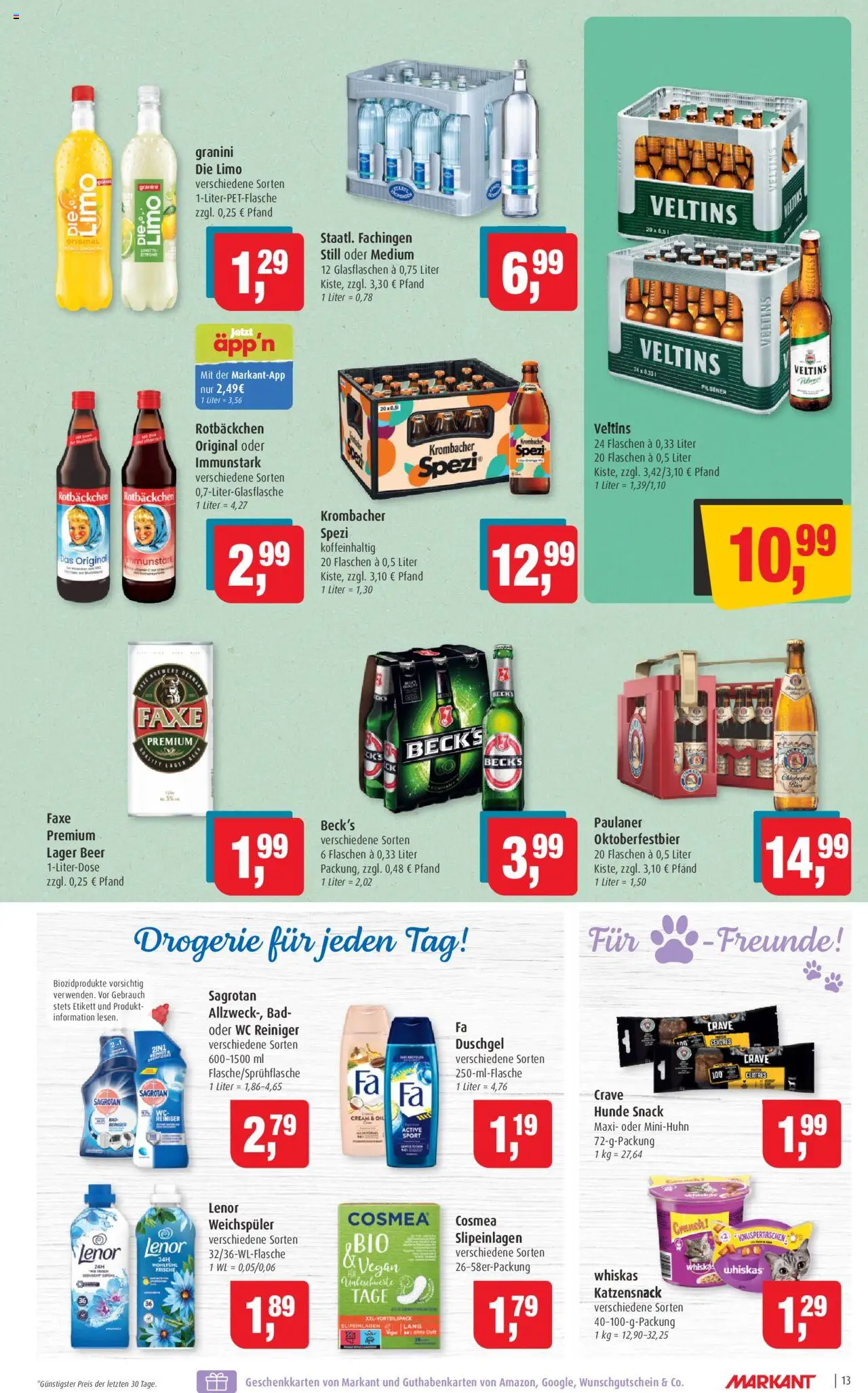 Markant Prospekt 	 - gültig ab dem 11.08.2025 | Seite: 13 | Produkte: Duschgel, Granini, Granini die limo, Veltins