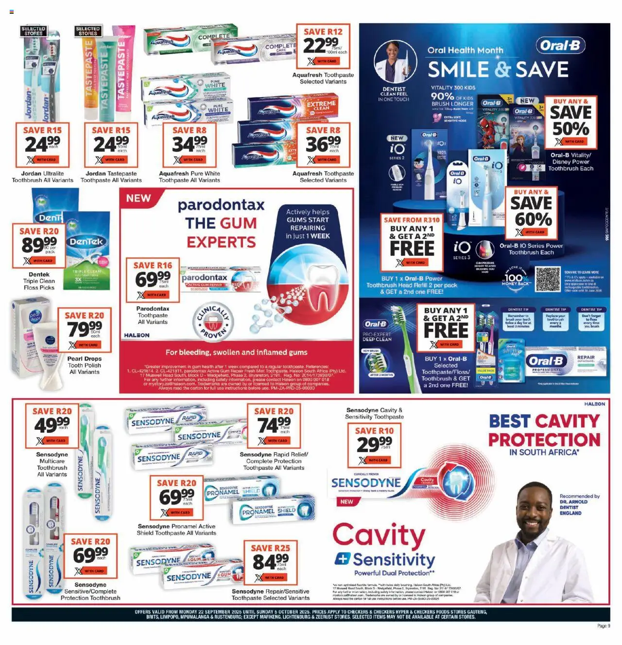 New Checkers catalogue – valid from 22.09.2025 | Page: 9 | Products: Brush, Toothpaste, Toothbrush
