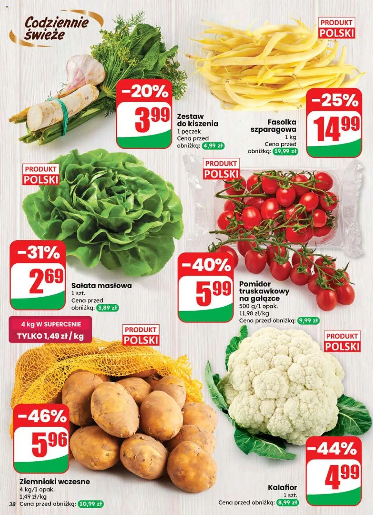 Dino Gazetka od 18.06.2025 | Strona: 38 | Produkty: Kalafior, Fasolka szparagowa, Ziemniaki