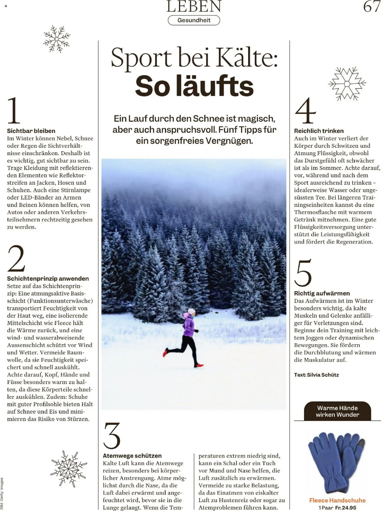 Migros Magazin – gültig ab 17.11.2025 | Seite: 67 | Produkte: Stirnlampe, Schal, Handschuhe, Wasser