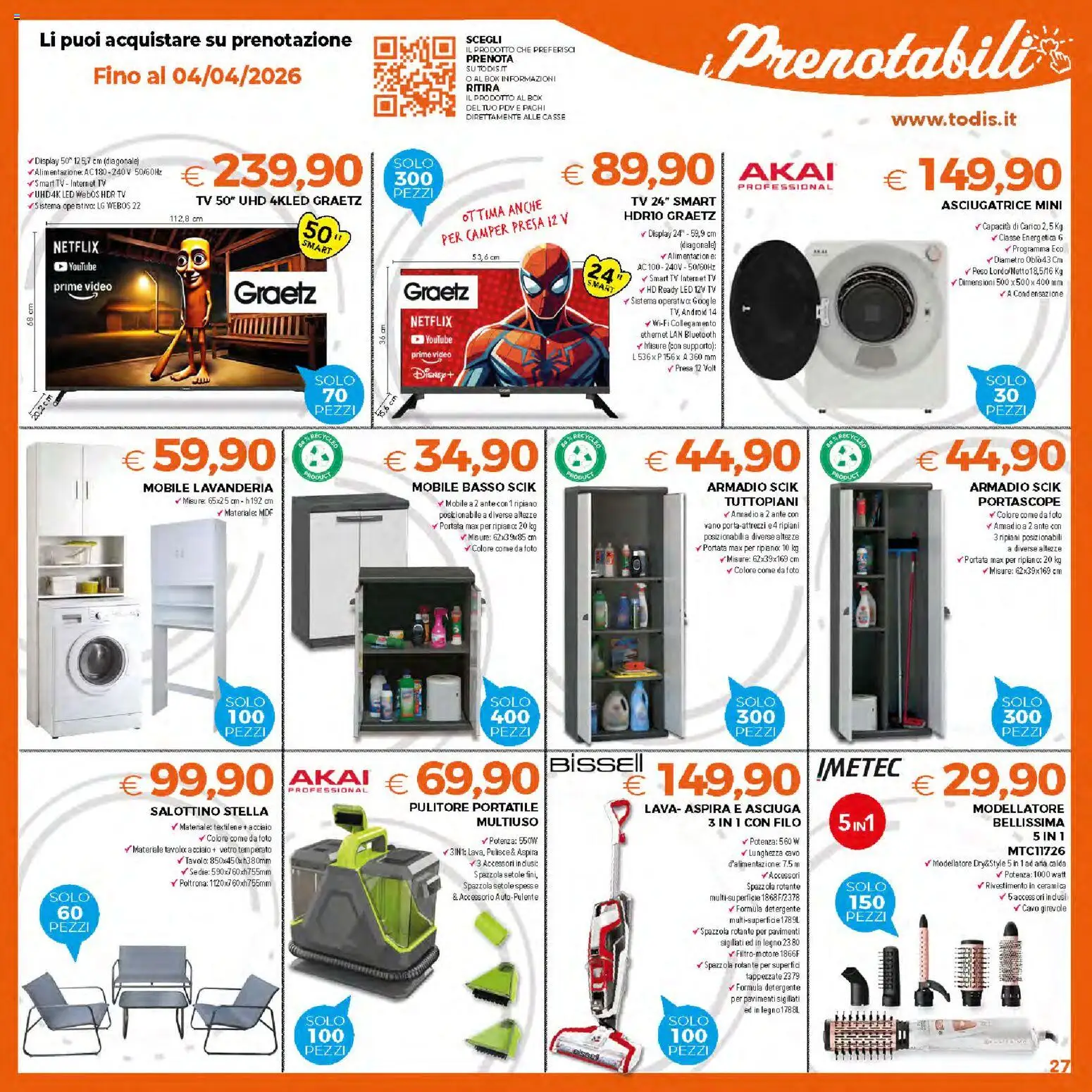 Volantino Todis del 26.03.2026 | Pagina: 27 | Prodotti: Mobile, Detergente, smart TV, TV