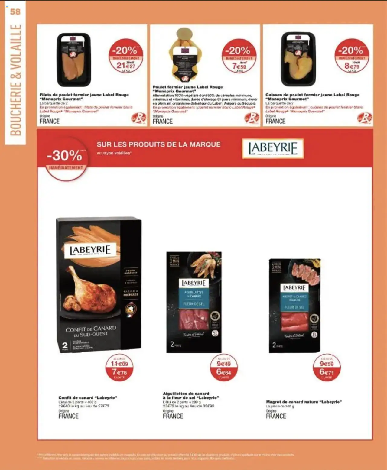  | Page: 58 | Produits: Magret de canard, Cuisses de poulet, Sel, Confit de canard