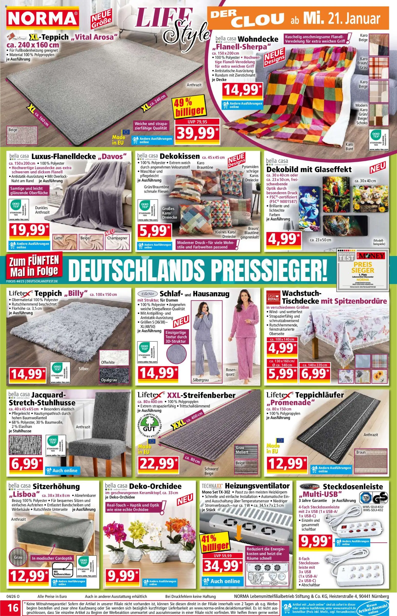 Norma Prospekt 	 – gültig ab 19.01.2026 | Seite: 16 | Produkte: USB, Decke, Orchidee, Teppich