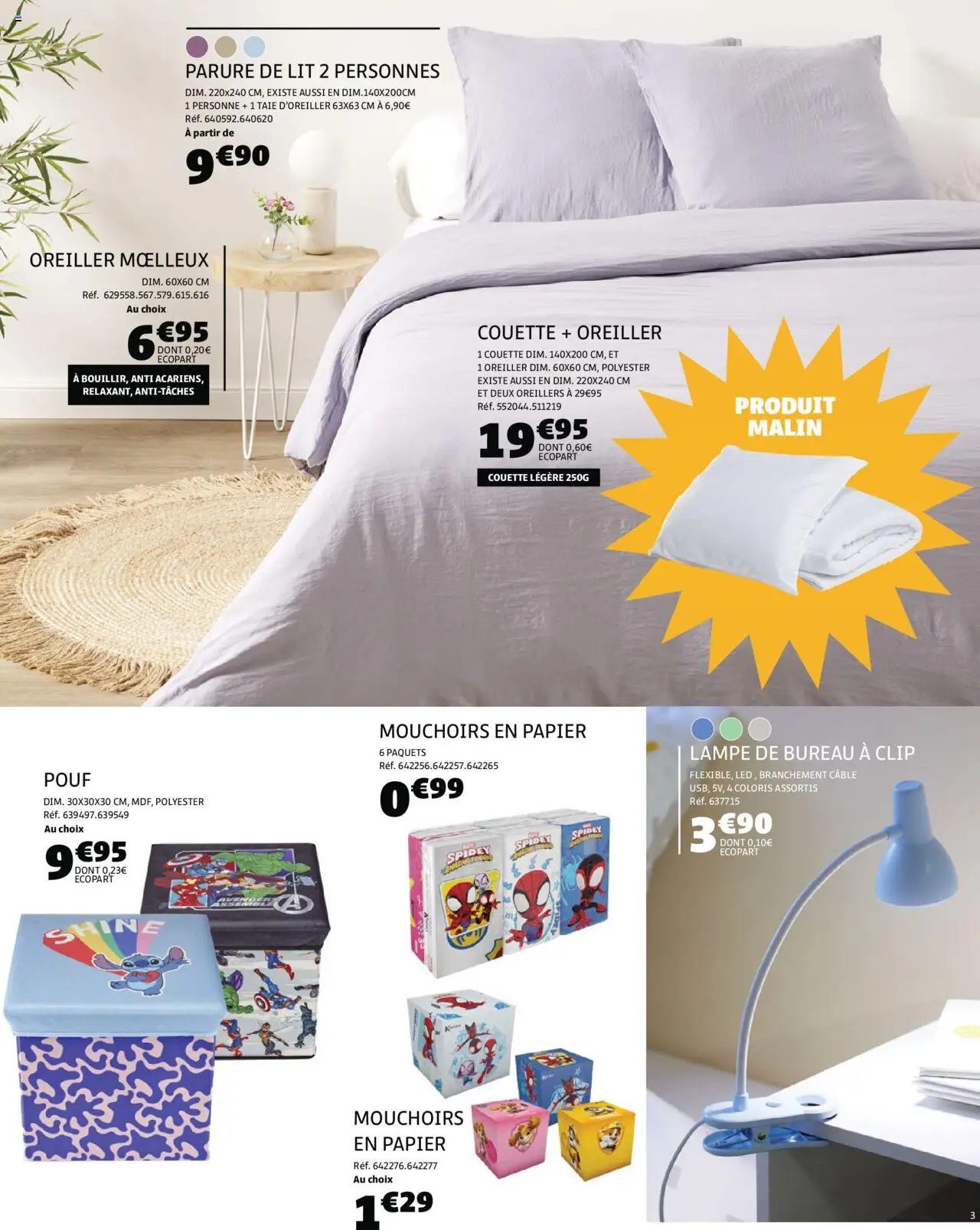  | Page: 3 | Produits: Câble, Oreiller, Mouchoirs, Lampe de bureau