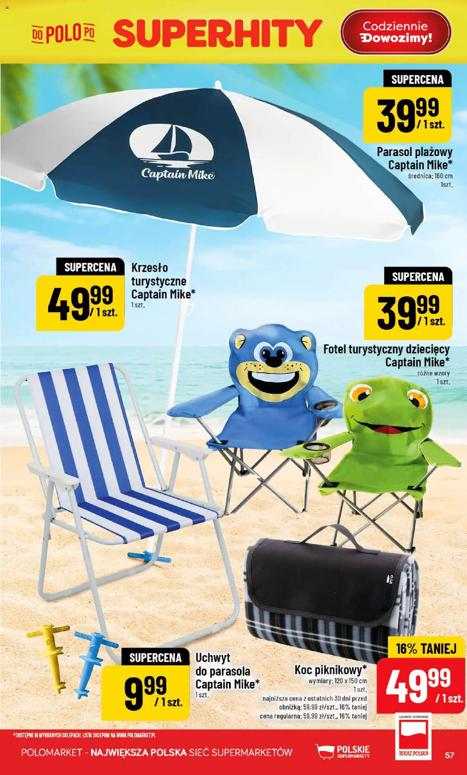 POLOmarket gazetka od 22.04.2026 | Strona: 57 | Produkty: Parasol, Koc, Fotel, Krzesło