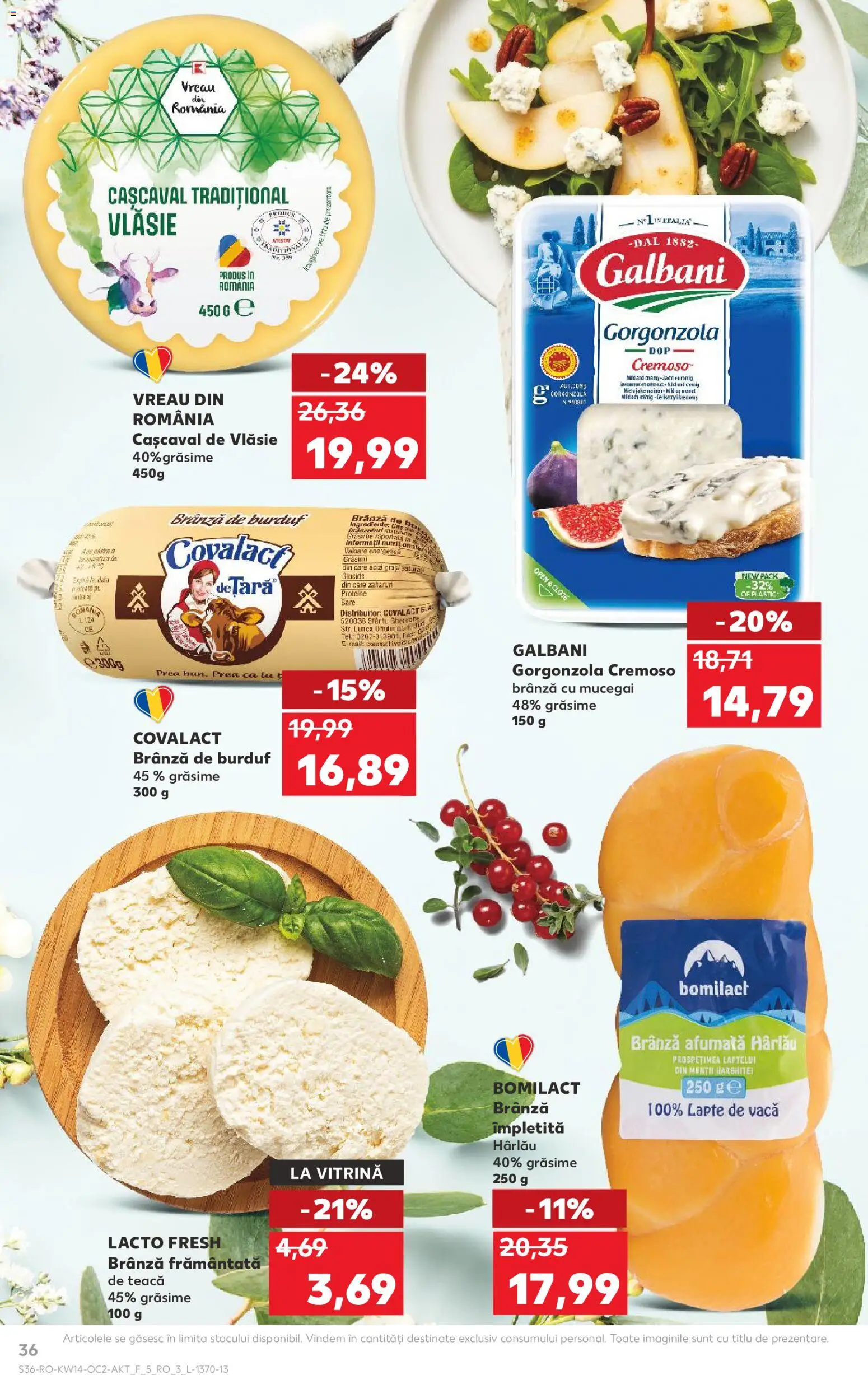 Noul catalog Kaufland – valabil de la 01.04.2026 | Pagină: 36 | Produse: Vitrină, Lapte, Gorgonzola, Sare