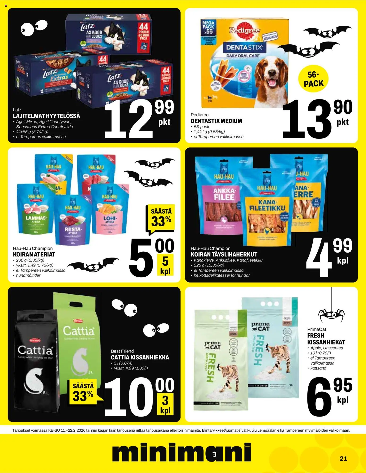 Minimani tarjoukset – voimassa 11.02.2026 alkaen | Sivu: 21 | Tuotteet: Lohi, Kana, Kissanhiekka
