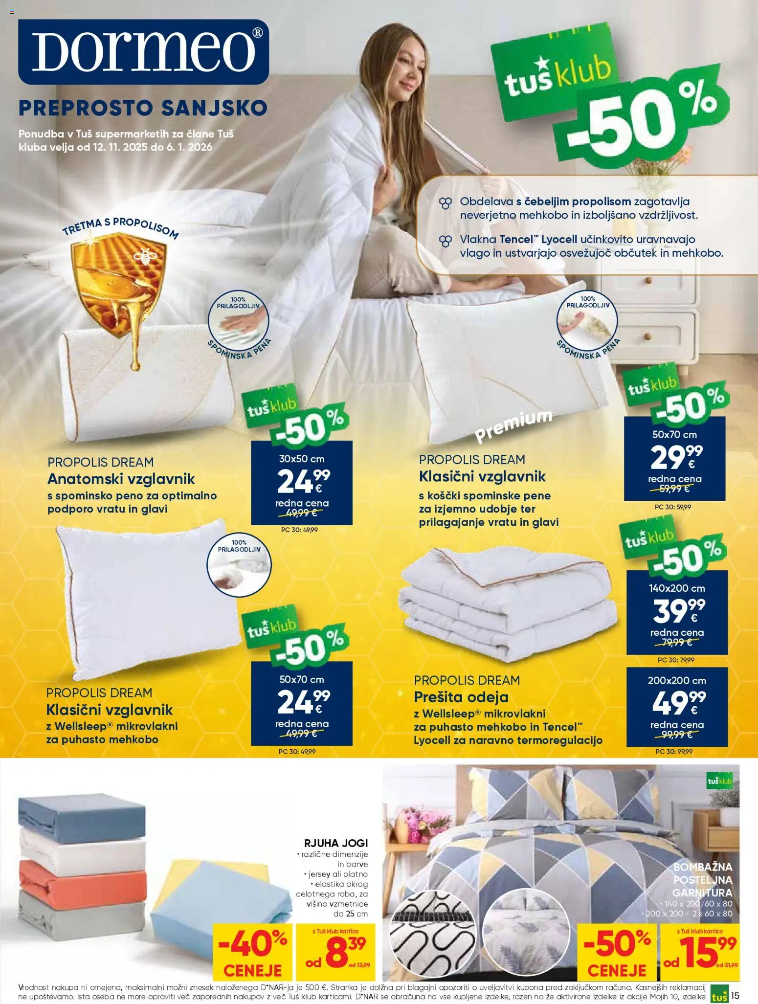 Novi Tuš katalog ponudbe – veljaven od 12.11.2025 | Stran: 15 | Izdelki: Prešita odeja, Vzglavnik, Odeja, Rjuha