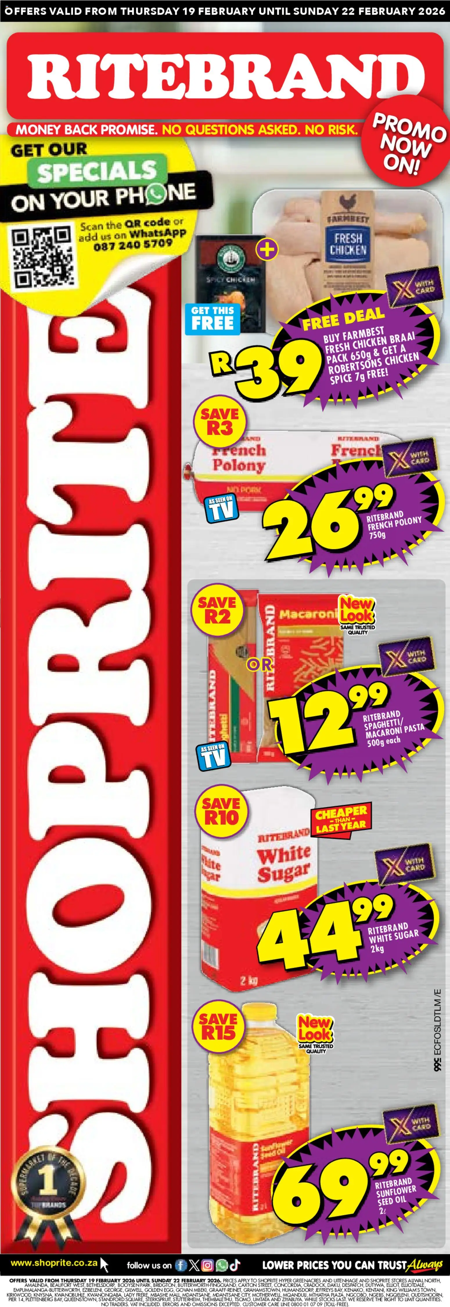 New Shoprite catalogue – valid from 19.02.2026 | Page: 1 | Products: Phone, Polony, Chicken, Sugar