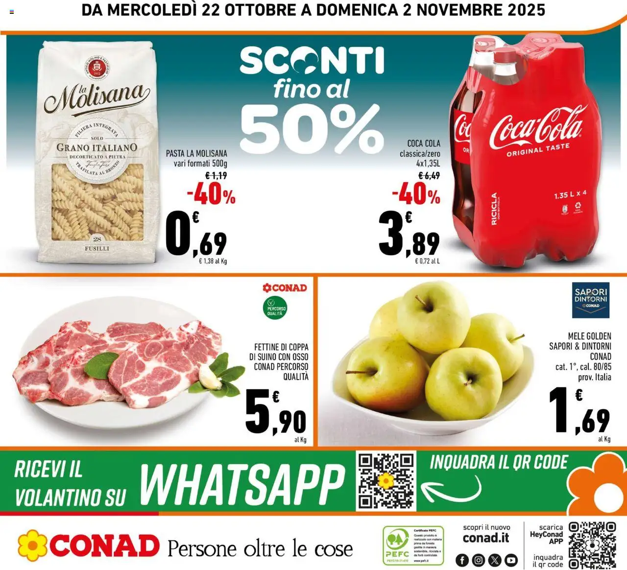 Volantino Conad del 22.10.2025 | Pagina: 24 | Prodotti: Mele, Suino, Fusilli, Coca Cola