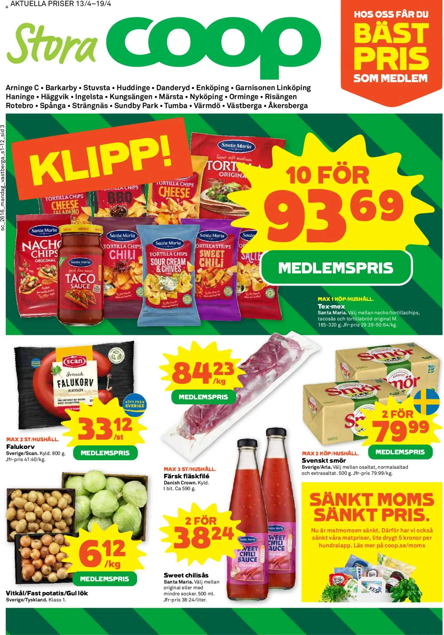 Coop Forum reklamblad aktuell från 13.04.2026 | Sida: 3 | Produkter: Tacosås, Falukorv, Smör, Chili