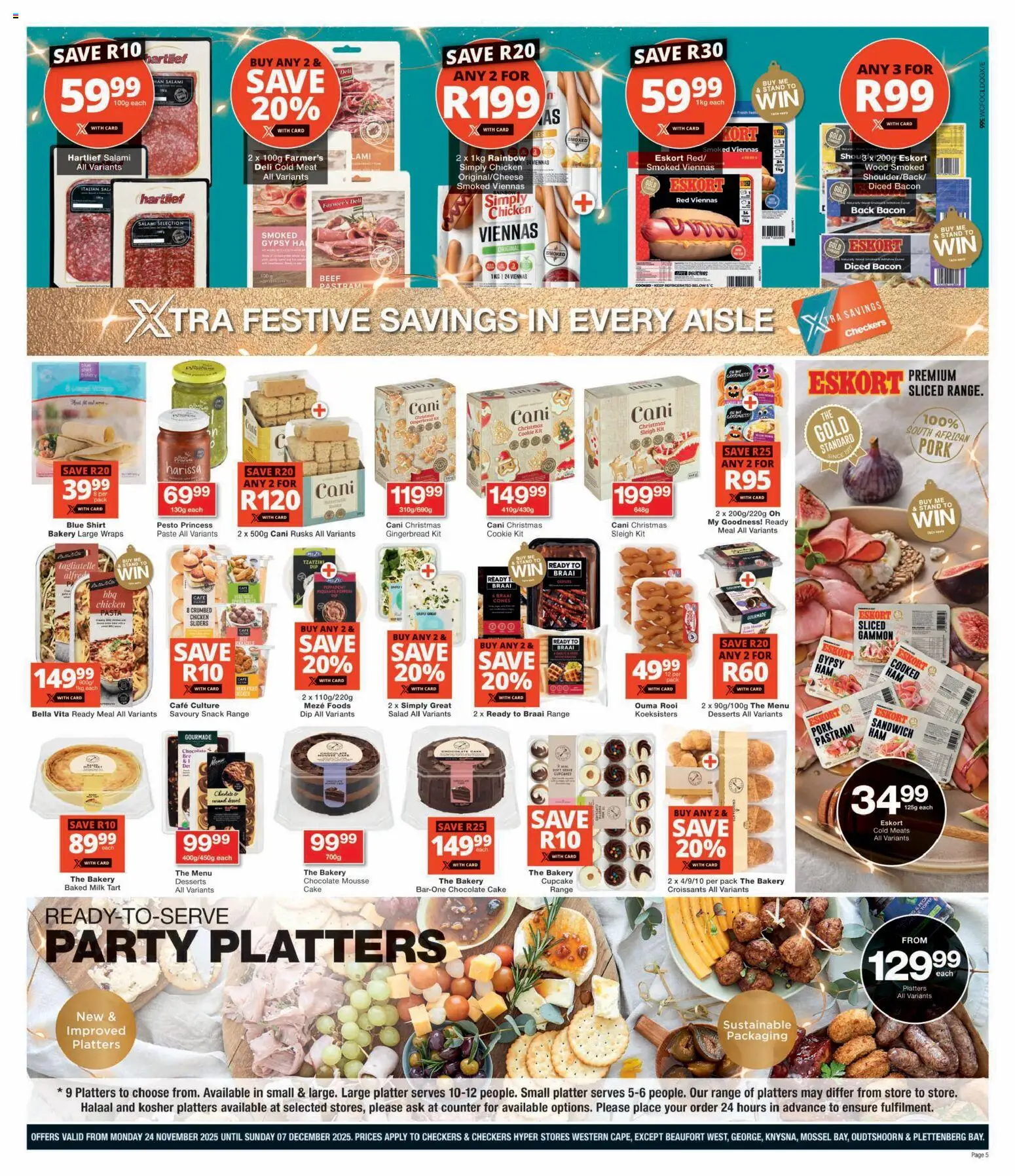 New Checkers catalogue – valid from 24.11.2025 | Page: 5 | Products: Platter, Bakery, Salami, Bacon